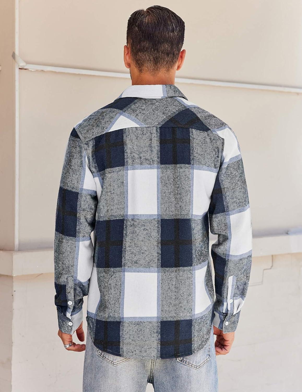 imageCOOFANDY Mens Flannel Shirts Long Sleeve Lightweight Plaid Shirt Casual Button Down Shirts JacketNavy Blue