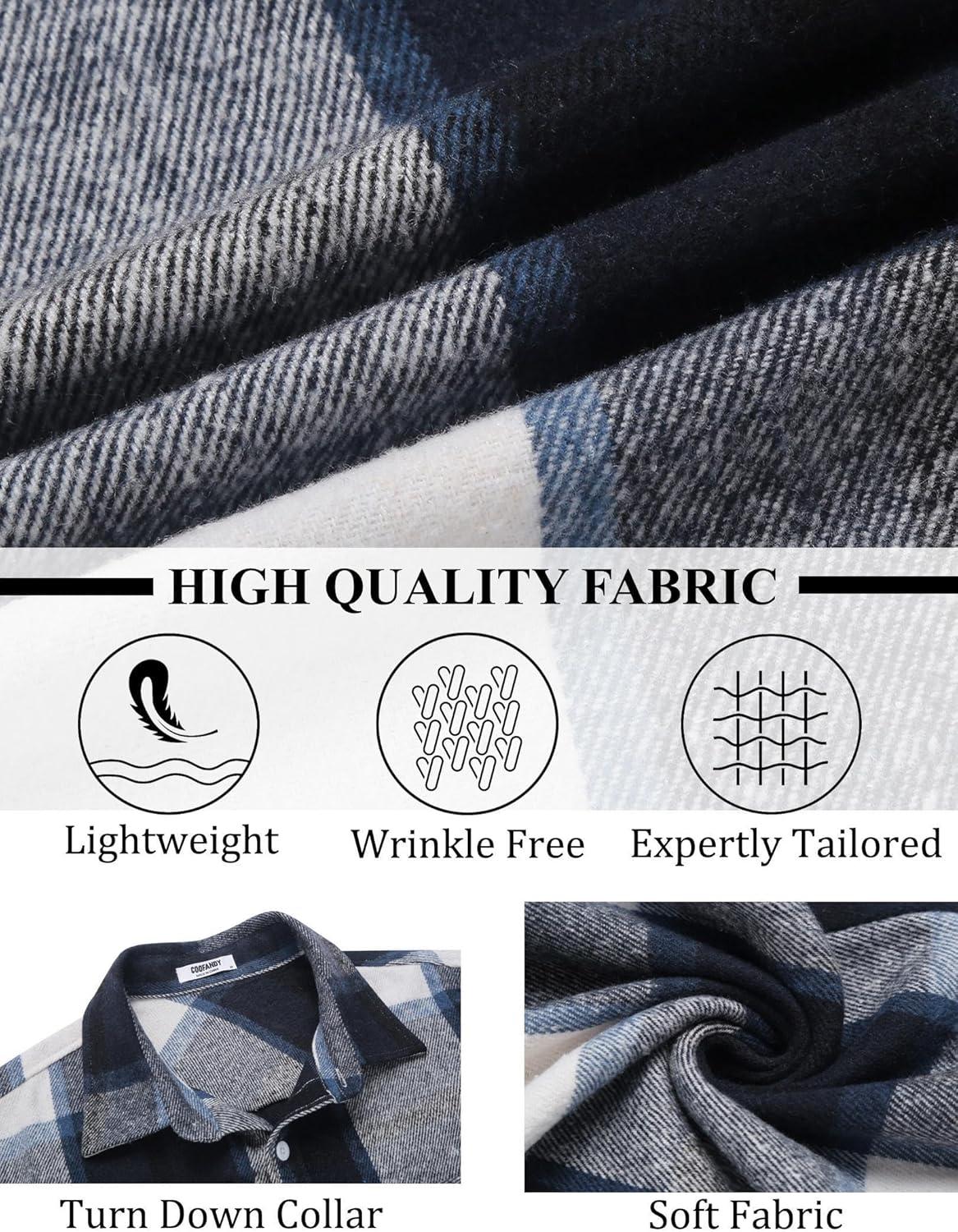 imageCOOFANDY Mens Flannel Shirts Long Sleeve Lightweight Plaid Shirt Casual Button Down Shirts JacketNavy Blue