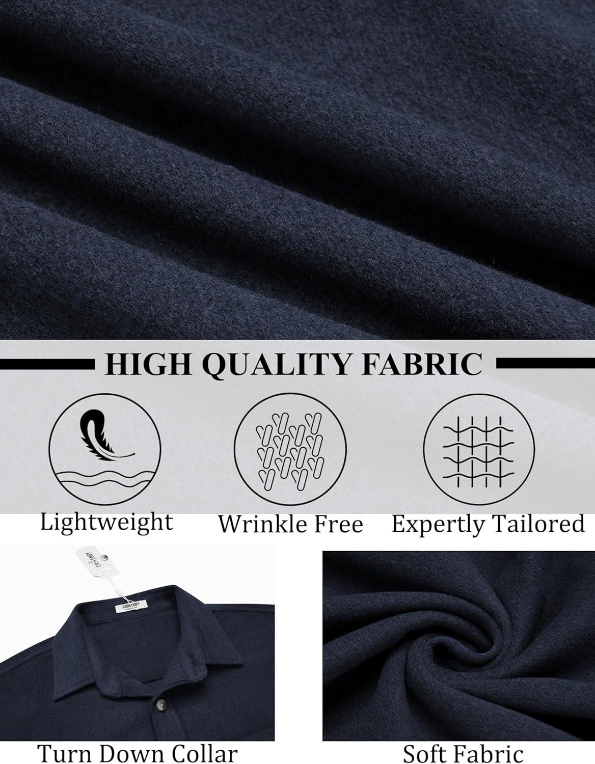 imageCOOFANDY Mens Flannel Shirts Long Sleeve Lightweight Plaid Shirt Casual Button Down Shirts JacketNavy Blue Solid
