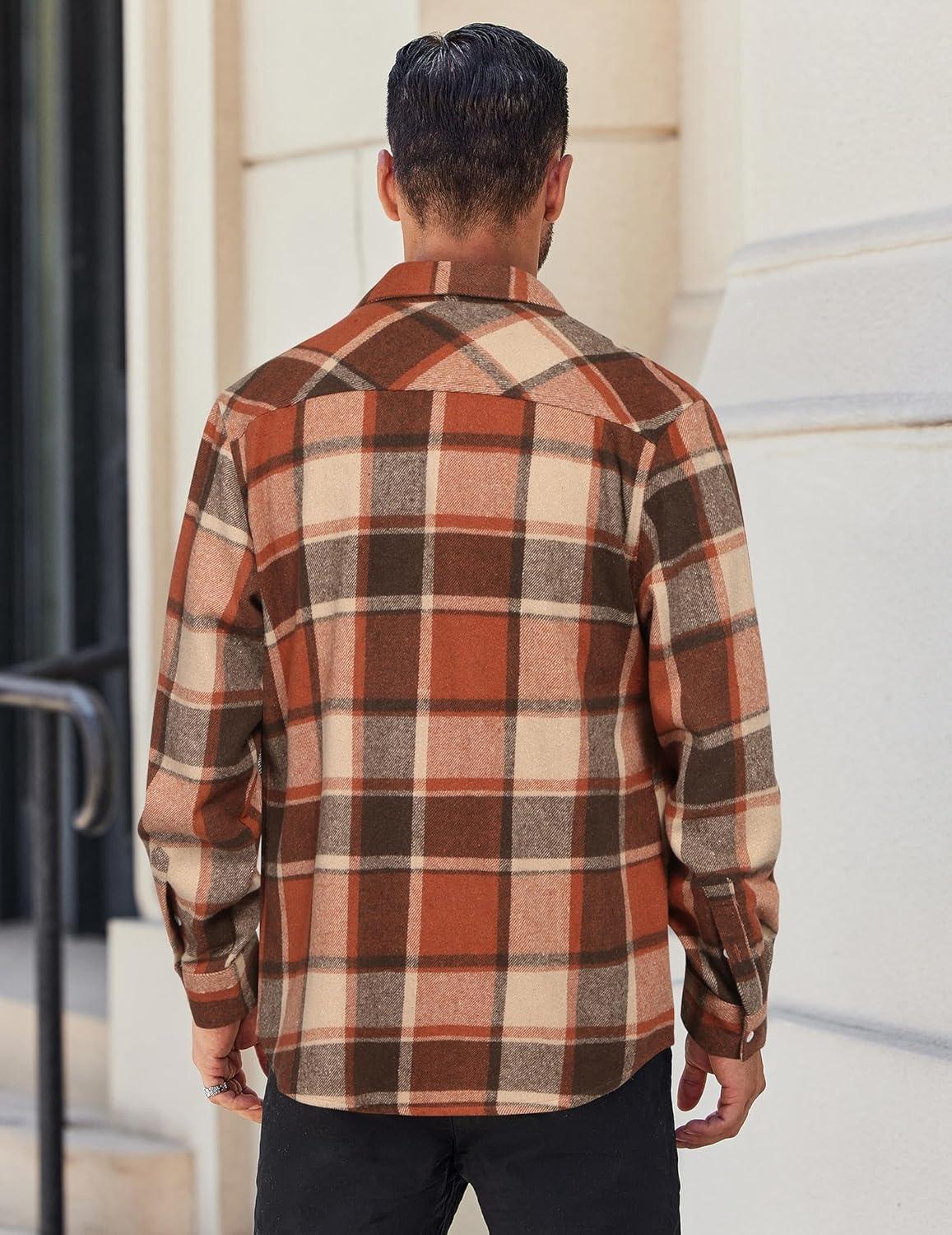 imageCOOFANDY Mens Flannel Shirts Long Sleeve Lightweight Plaid Shirt Casual Button Down Shirts JacketOrange Red
