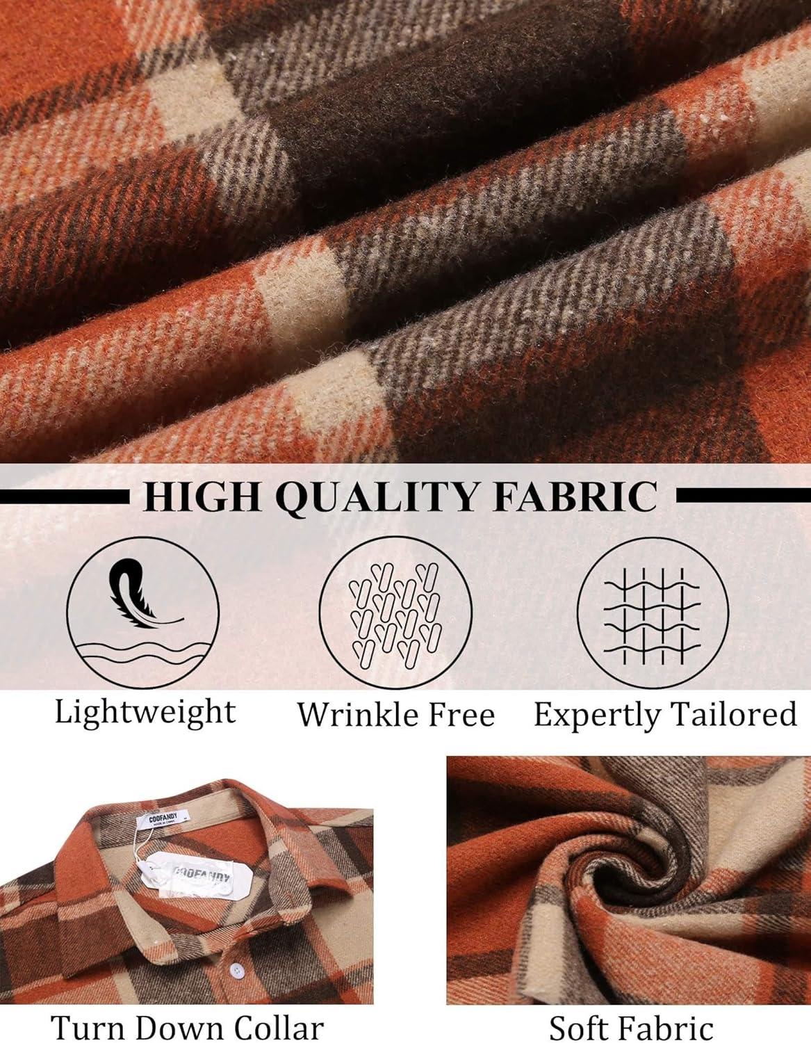 imageCOOFANDY Mens Flannel Shirts Long Sleeve Lightweight Plaid Shirt Casual Button Down Shirts JacketOrange Red