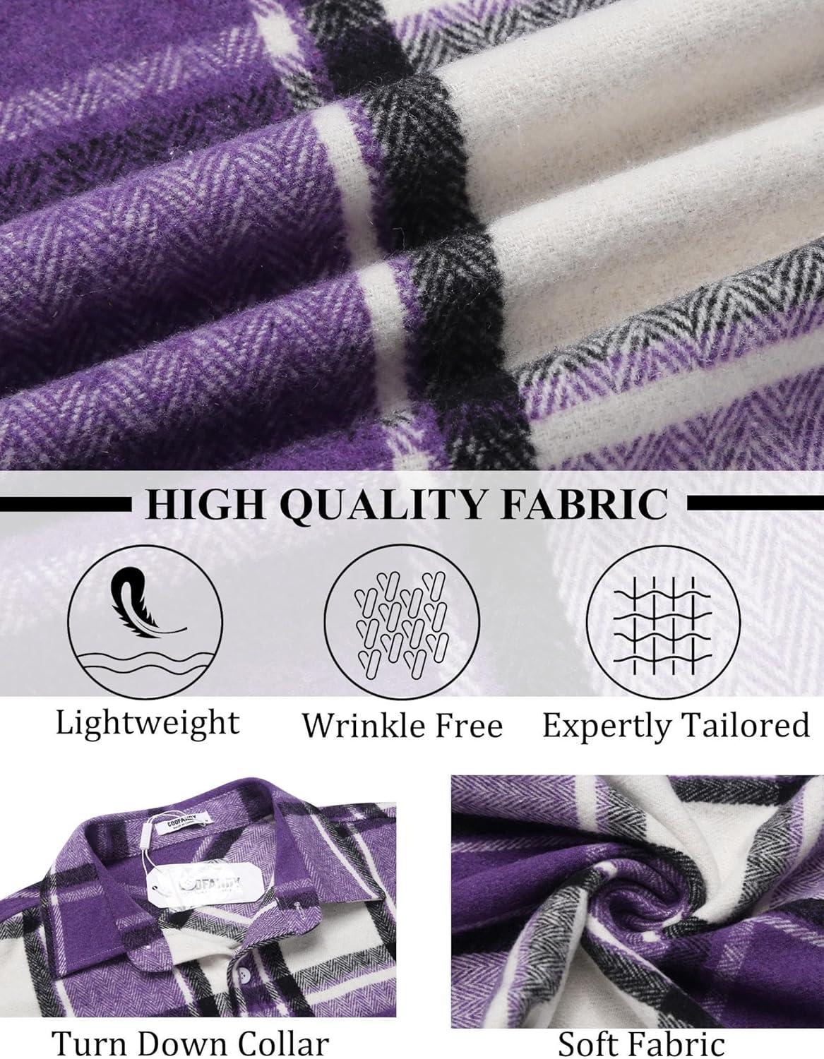 imageCOOFANDY Mens Flannel Shirts Long Sleeve Lightweight Plaid Shirt Casual Button Down Shirts JacketPurple