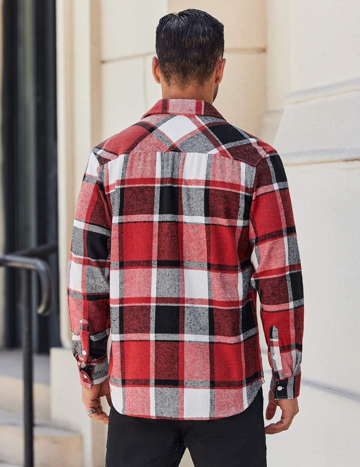 imageCOOFANDY Mens Flannel Shirts Long Sleeve Lightweight Plaid Shirt Casual Button Down Shirts JacketRed