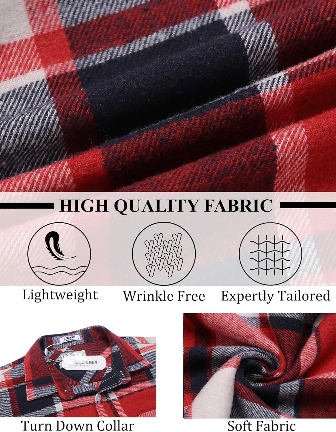 imageCOOFANDY Mens Flannel Shirts Long Sleeve Lightweight Plaid Shirt Casual Button Down Shirts JacketRed