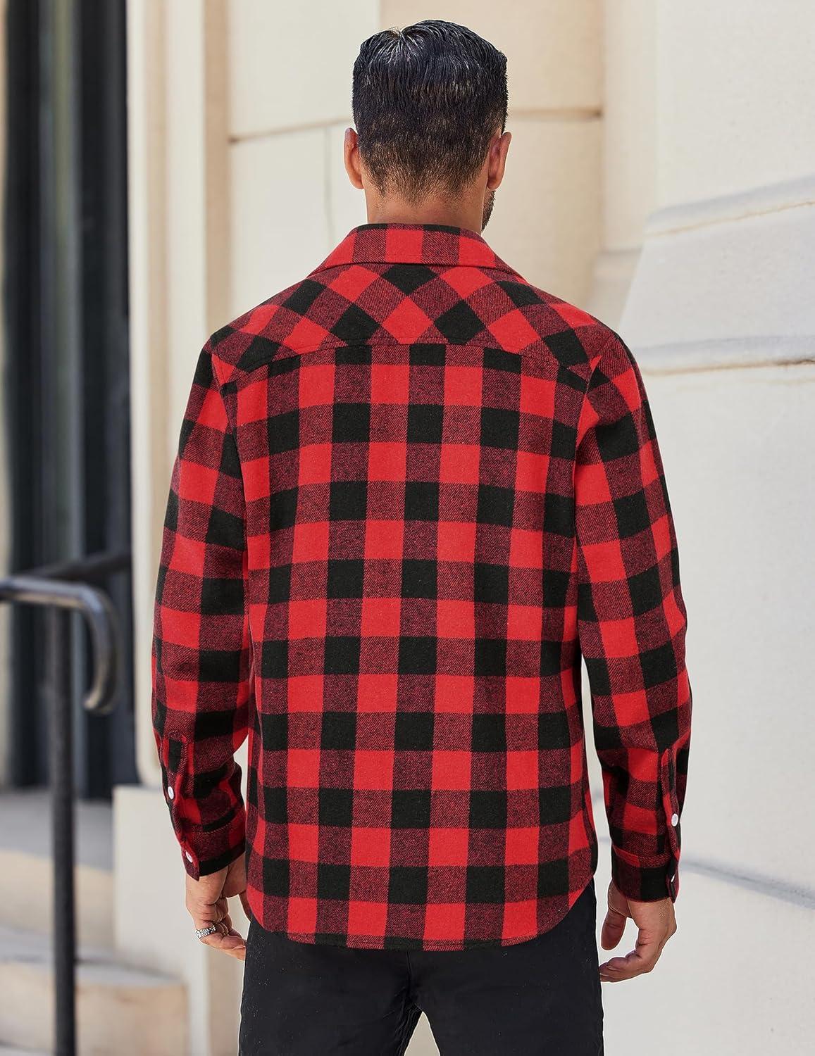 imageCOOFANDY Mens Flannel Shirts Long Sleeve Lightweight Plaid Shirt Casual Button Down Shirts JacketRed Black