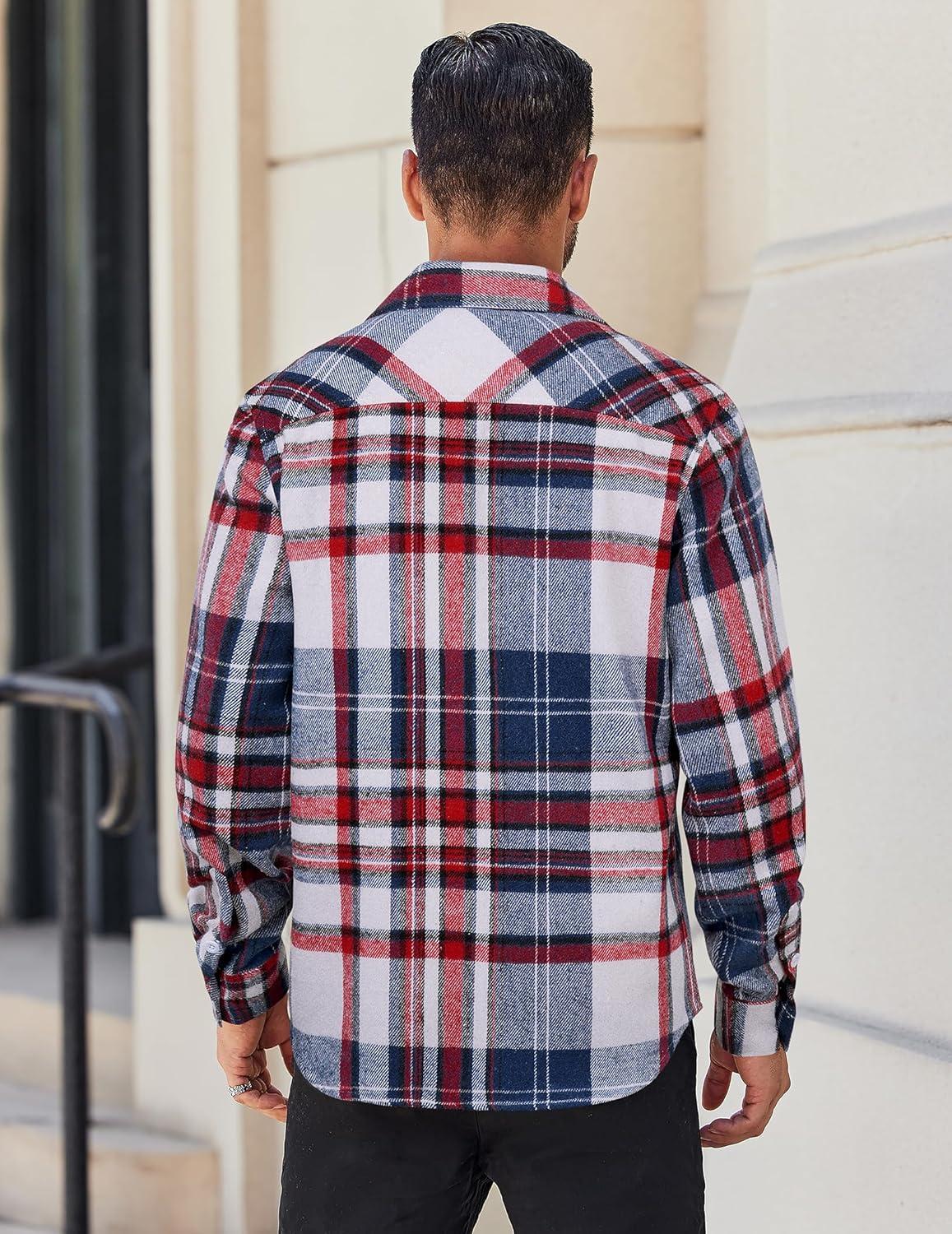 imageCOOFANDY Mens Flannel Shirts Long Sleeve Lightweight Plaid Shirt Casual Button Down Shirts JacketRed Blue
