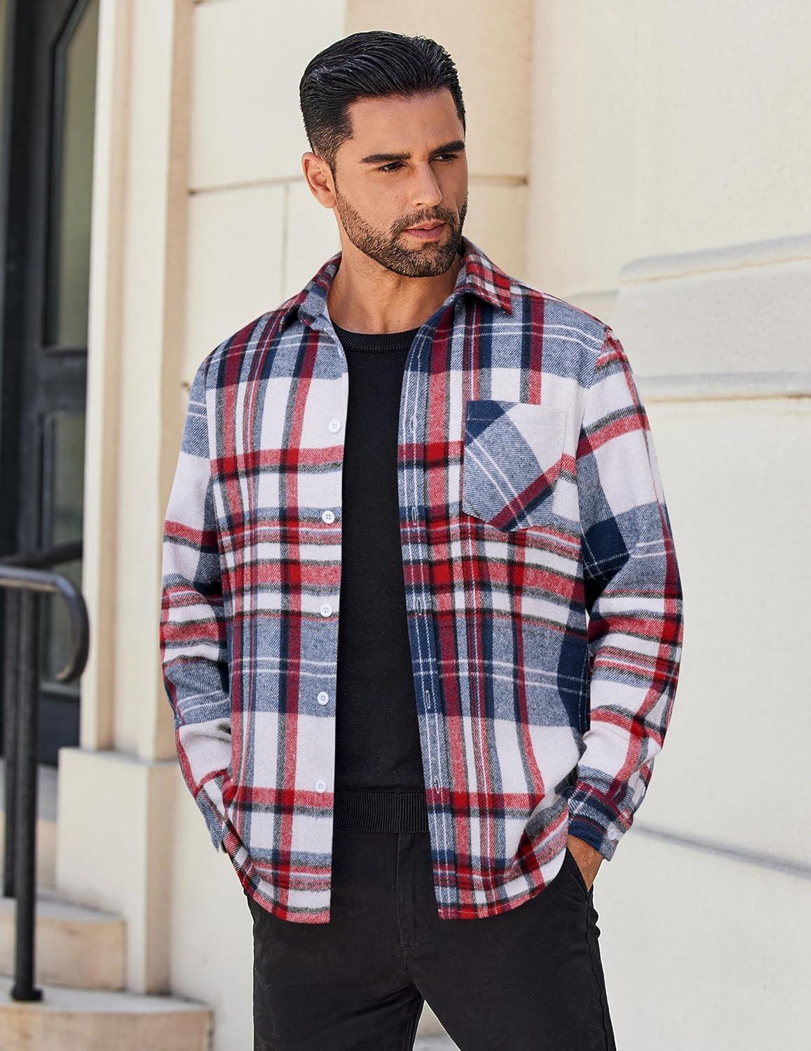 imageCOOFANDY Mens Flannel Shirts Long Sleeve Lightweight Plaid Shirt Casual Button Down Shirts JacketRed Blue