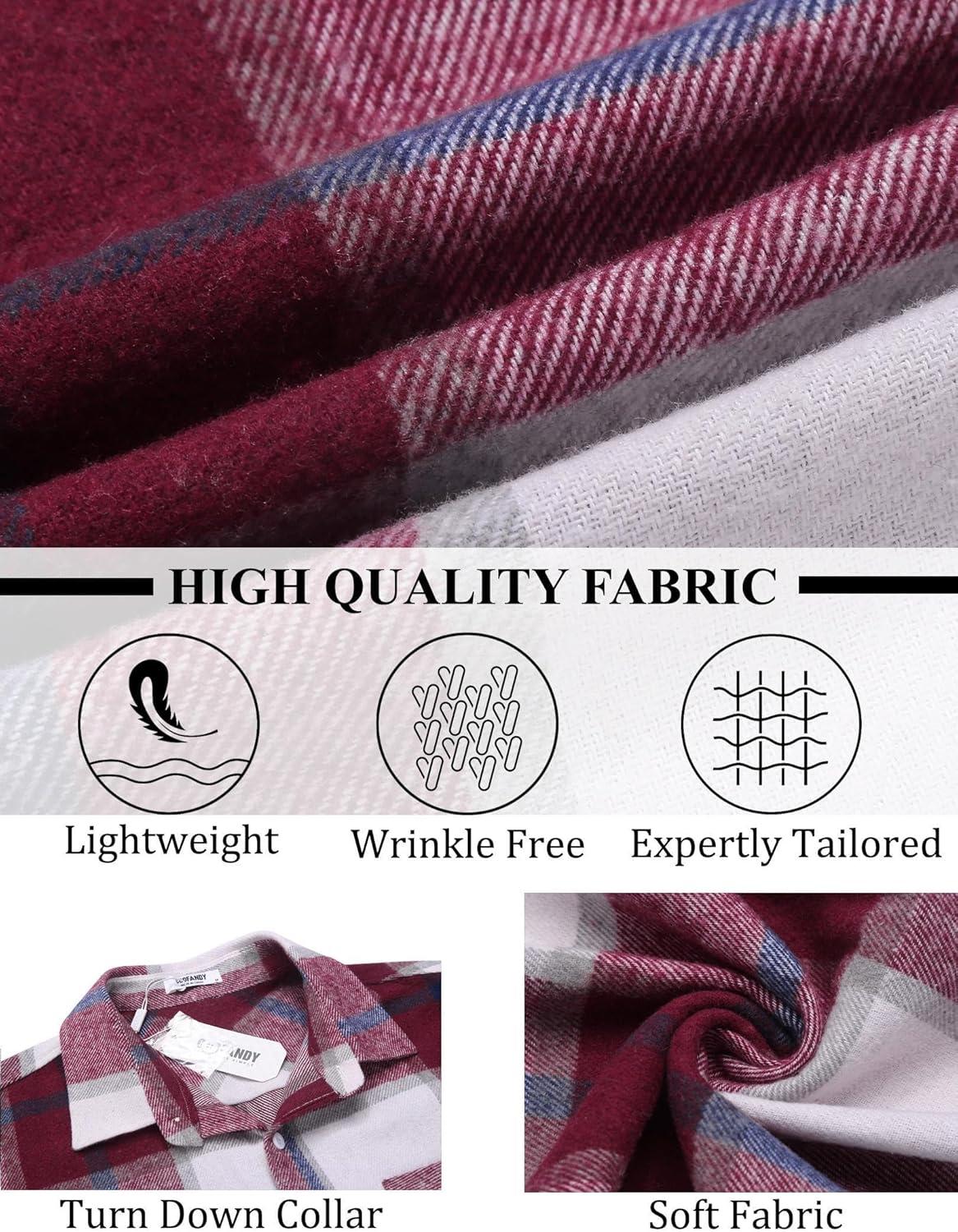 imageCOOFANDY Mens Flannel Shirts Long Sleeve Lightweight Plaid Shirt Casual Button Down Shirts JacketRed White
