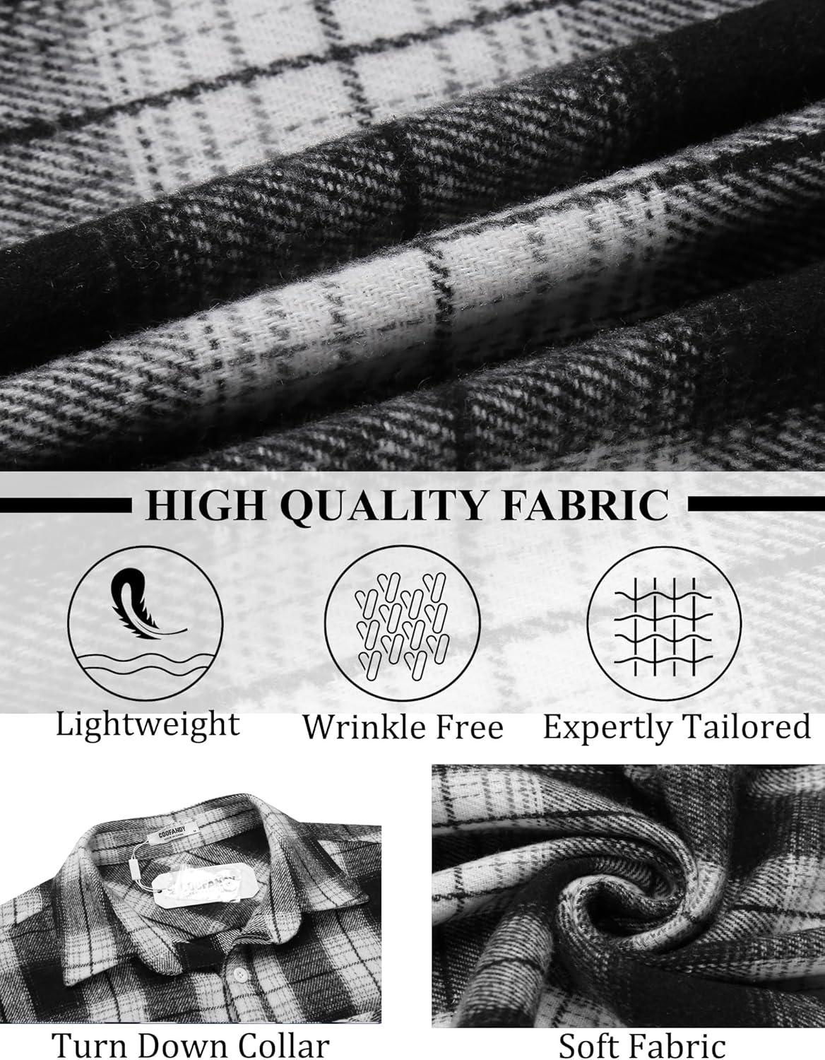 imageCOOFANDY Mens Flannel Shirts Long Sleeve Lightweight Plaid Shirt Casual Button Down Shirts JacketWhite Black
