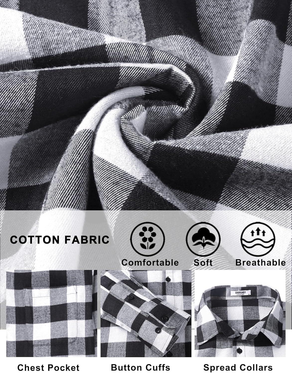 imageCOOFANDY Mens Flannel Shirts Long Sleeve Lightweight Plaid Shirt Casual Button Down Shirts with PocketBlack