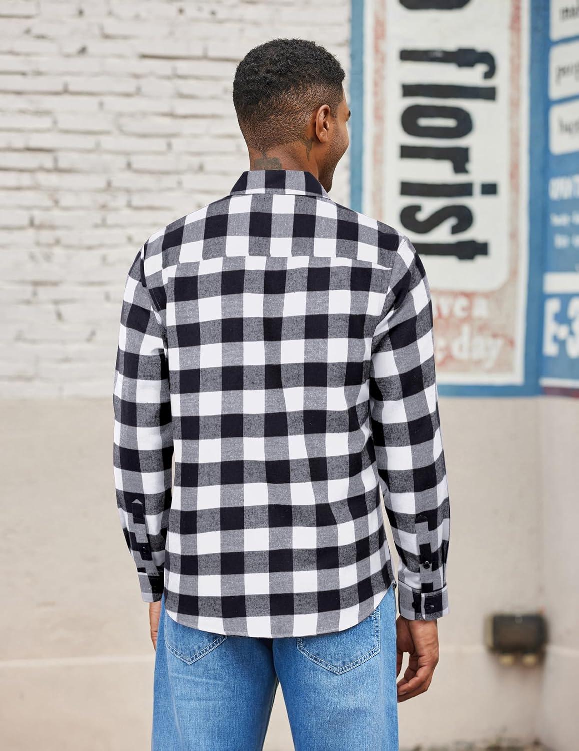 imageCOOFANDY Mens Flannel Shirts Long Sleeve Lightweight Plaid Shirt Casual Button Down Shirts with PocketBlack