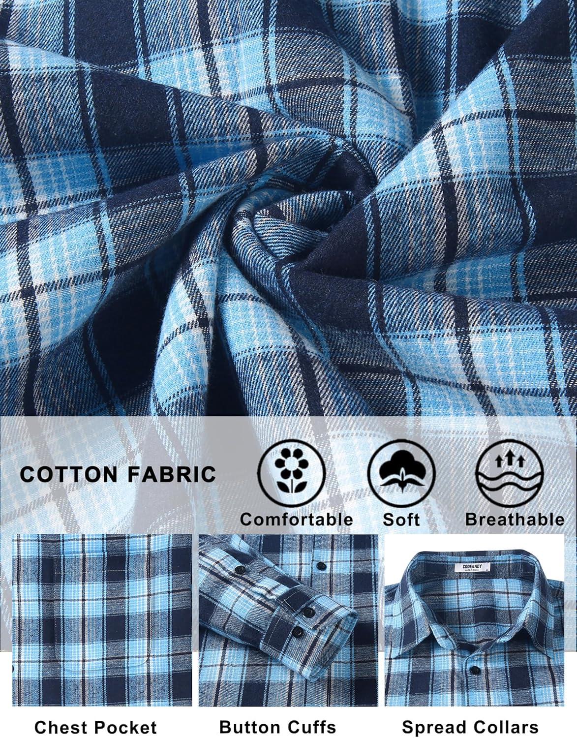 imageCOOFANDY Mens Flannel Shirts Long Sleeve Lightweight Plaid Shirt Casual Button Down Shirts with PocketBlue