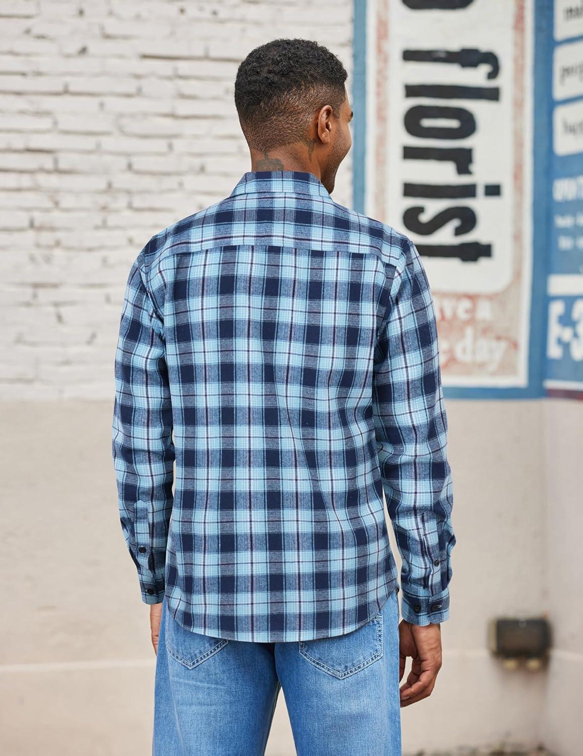 imageCOOFANDY Mens Flannel Shirts Long Sleeve Lightweight Plaid Shirt Casual Button Down Shirts with PocketBlue