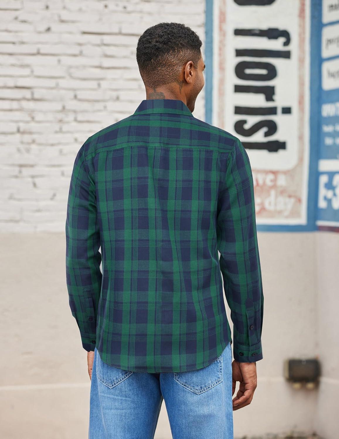 imageCOOFANDY Mens Flannel Shirts Long Sleeve Lightweight Plaid Shirt Casual Button Down Shirts with PocketGreen