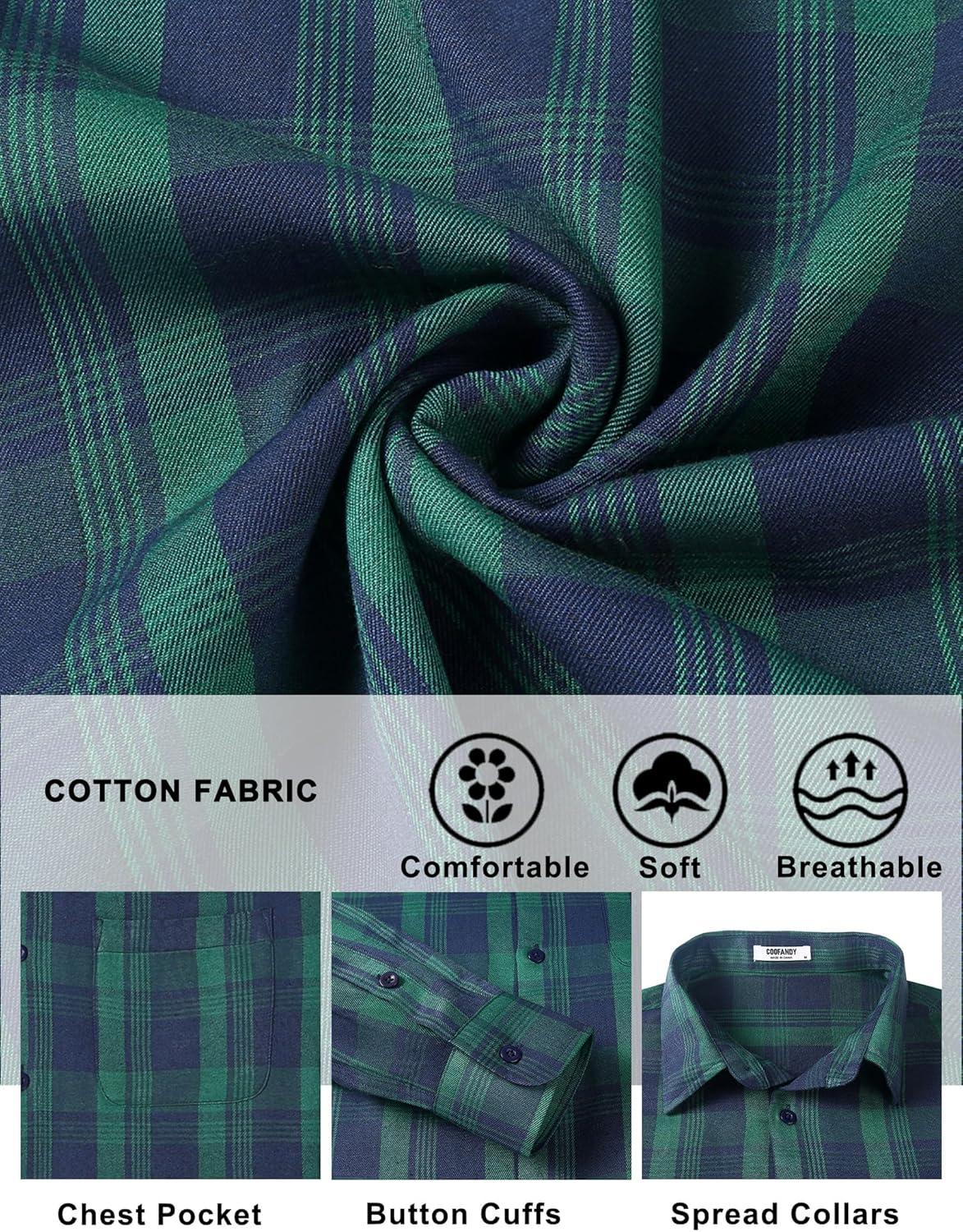 imageCOOFANDY Mens Flannel Shirts Long Sleeve Lightweight Plaid Shirt Casual Button Down Shirts with PocketGreen
