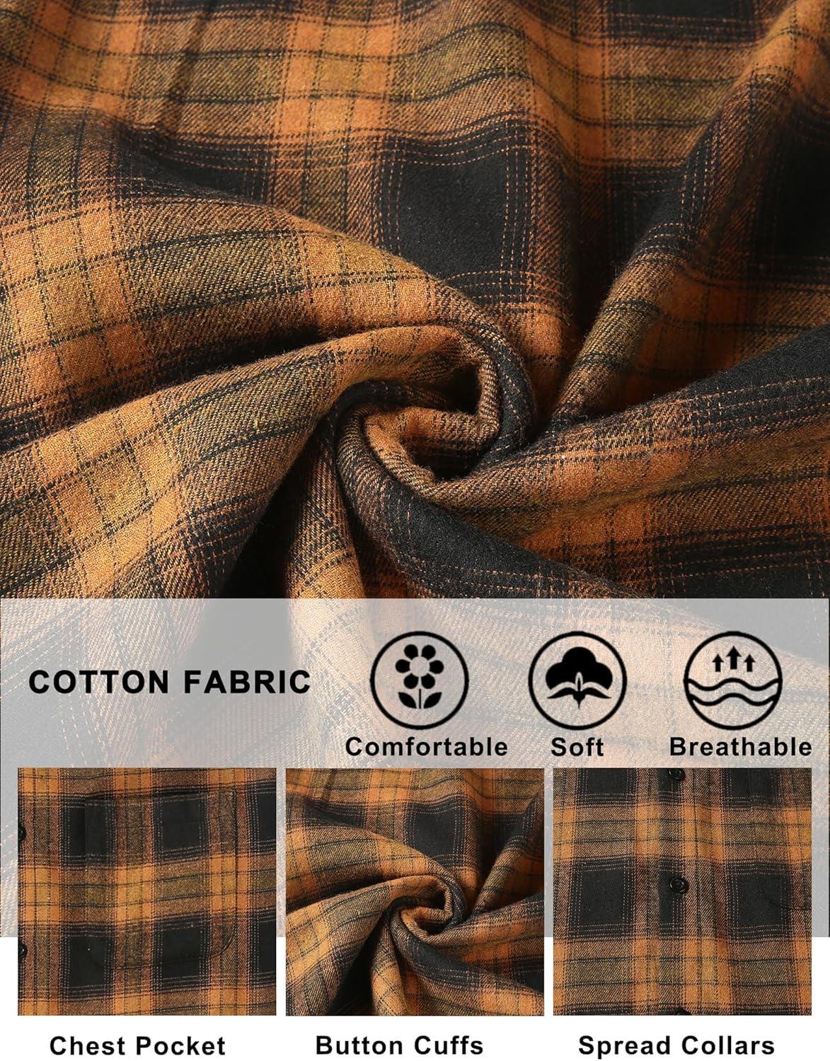 imageCOOFANDY Mens Flannel Shirts Long Sleeve Lightweight Plaid Shirt Casual Button Down Shirts with PocketKhaki