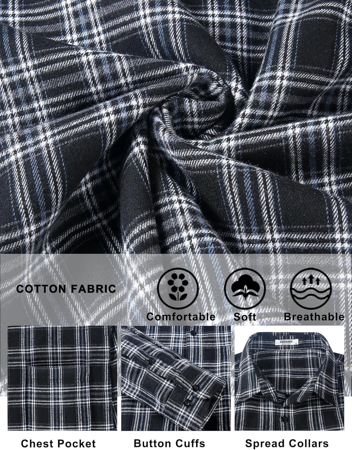 imageCOOFANDY Mens Flannel Shirts Long Sleeve Lightweight Plaid Shirt Casual Button Down Shirts with PocketNavy Blue