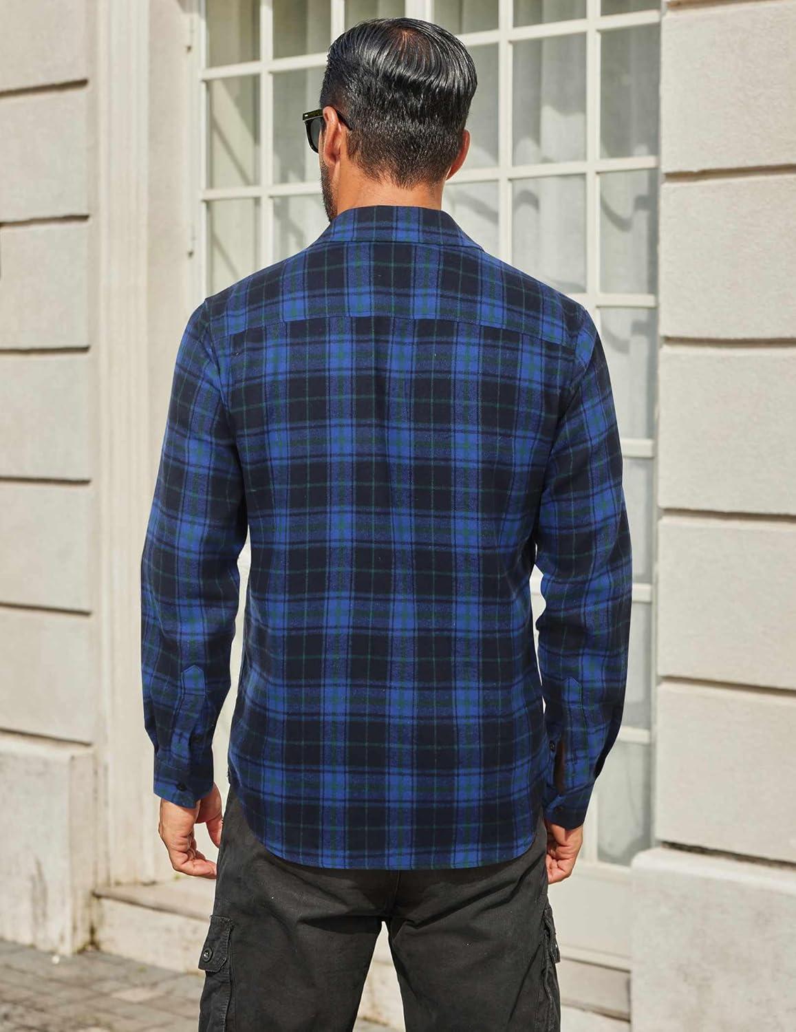 imageCOOFANDY Mens Flannel Shirts Long Sleeve Plaid Button Down Shirt Cotton Casual Work Shirts with PocketsBlue Black