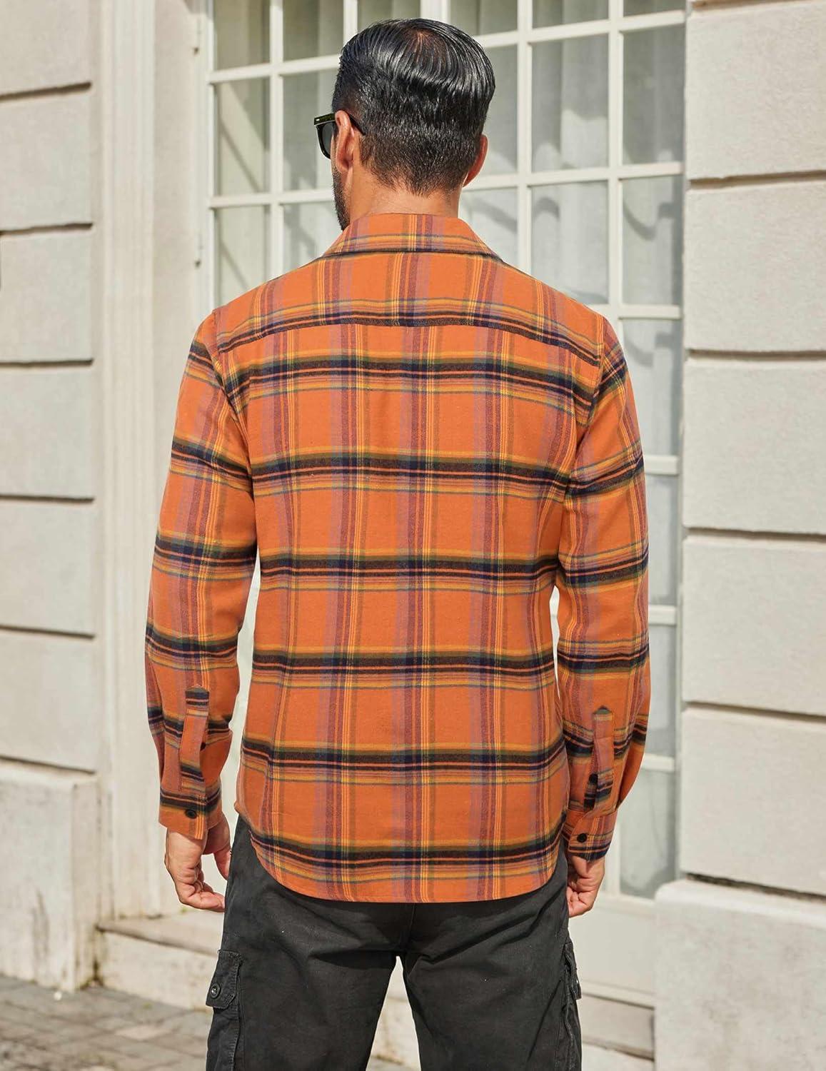 imageCOOFANDY Mens Flannel Shirts Long Sleeve Plaid Button Down Shirt Cotton Casual Work Shirts with PocketsOrange