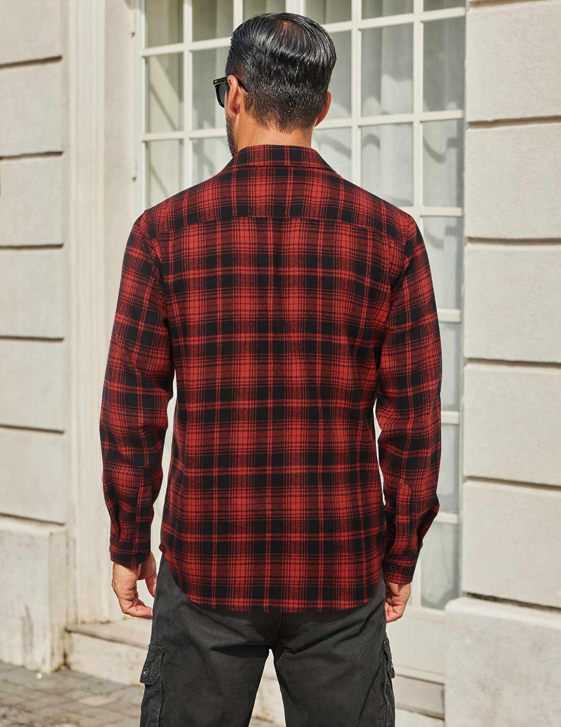 imageCOOFANDY Mens Flannel Shirts Long Sleeve Plaid Button Down Shirt Cotton Casual Work Shirts with PocketsRed Black