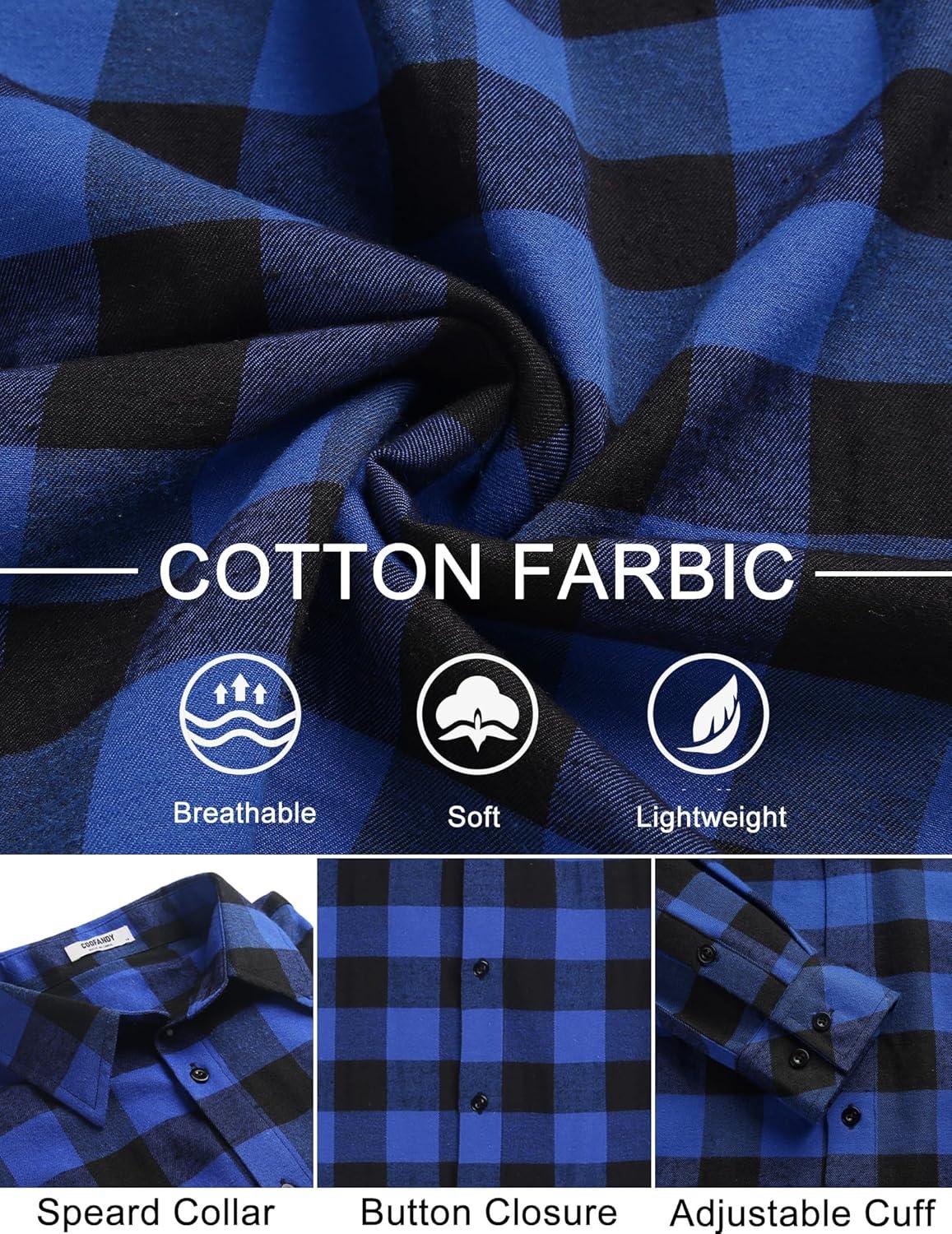 imageCOOFANDY Mens Flannel Shirts Long Sleeve Plaid Button Down Shirts Casual Cotton ShirtsBlue Checkered