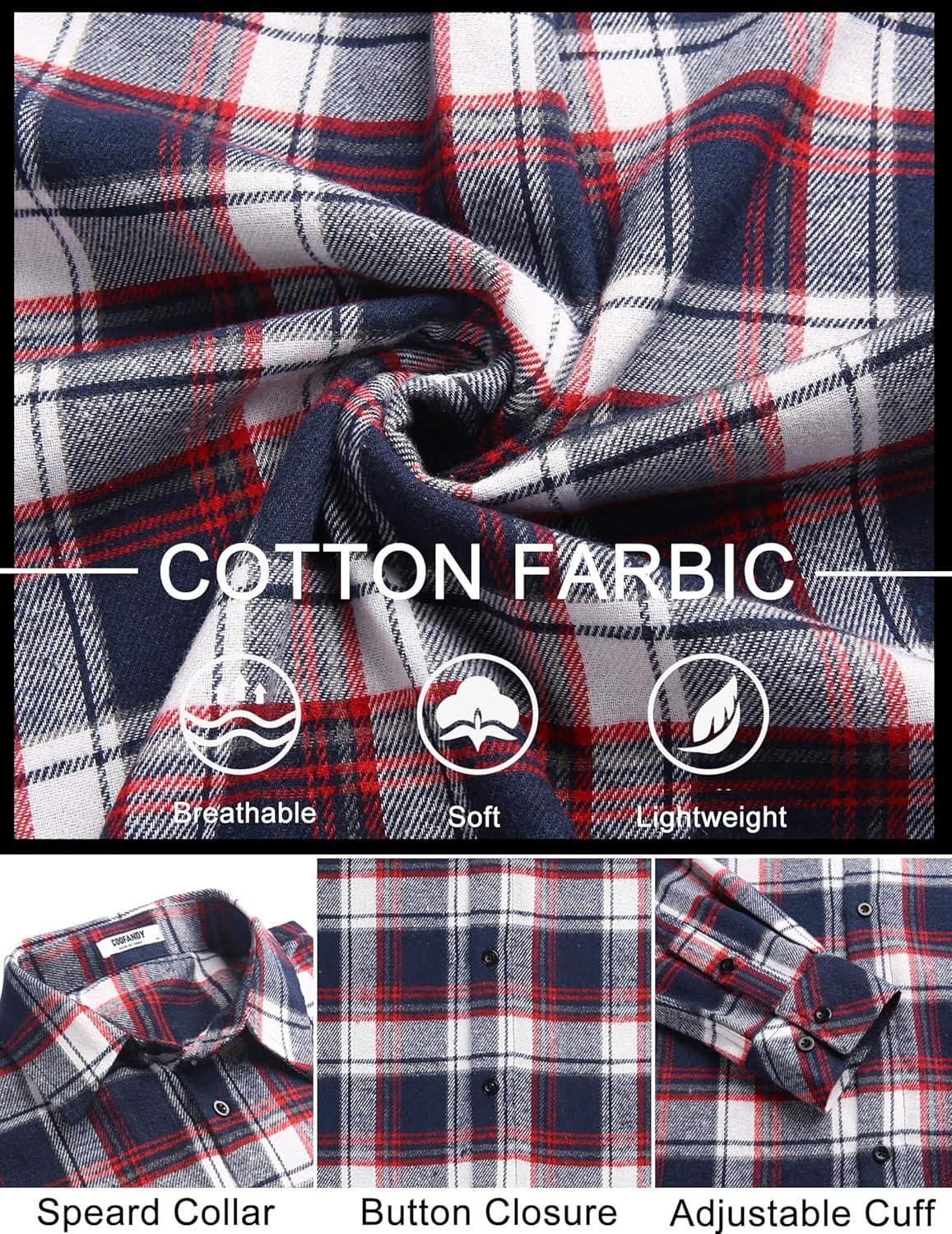 imageCOOFANDY Mens Flannel Shirts Long Sleeve Plaid Button Down Shirts Casual Cotton ShirtsBlueRed