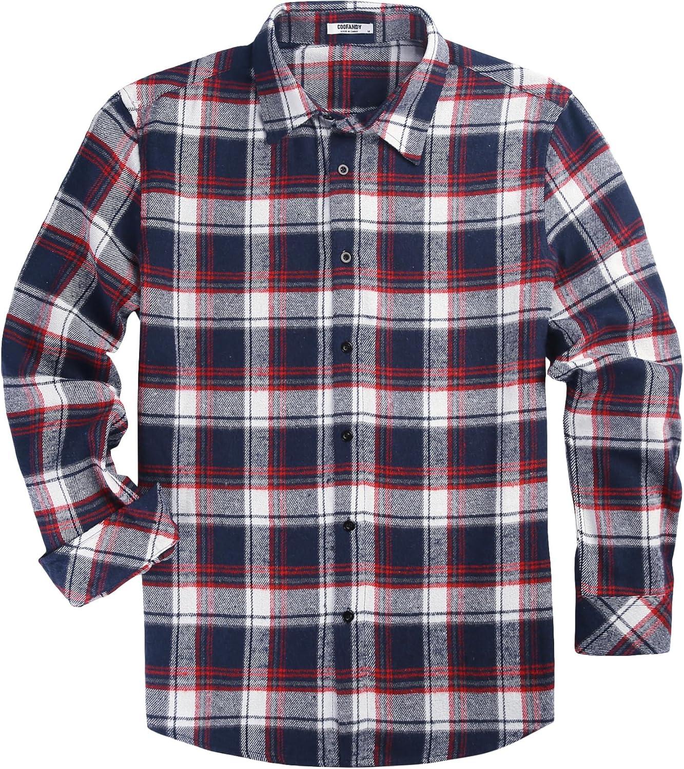 imageCOOFANDY Mens Flannel Shirts Long Sleeve Plaid Button Down Shirts Casual Cotton ShirtsBlueRed