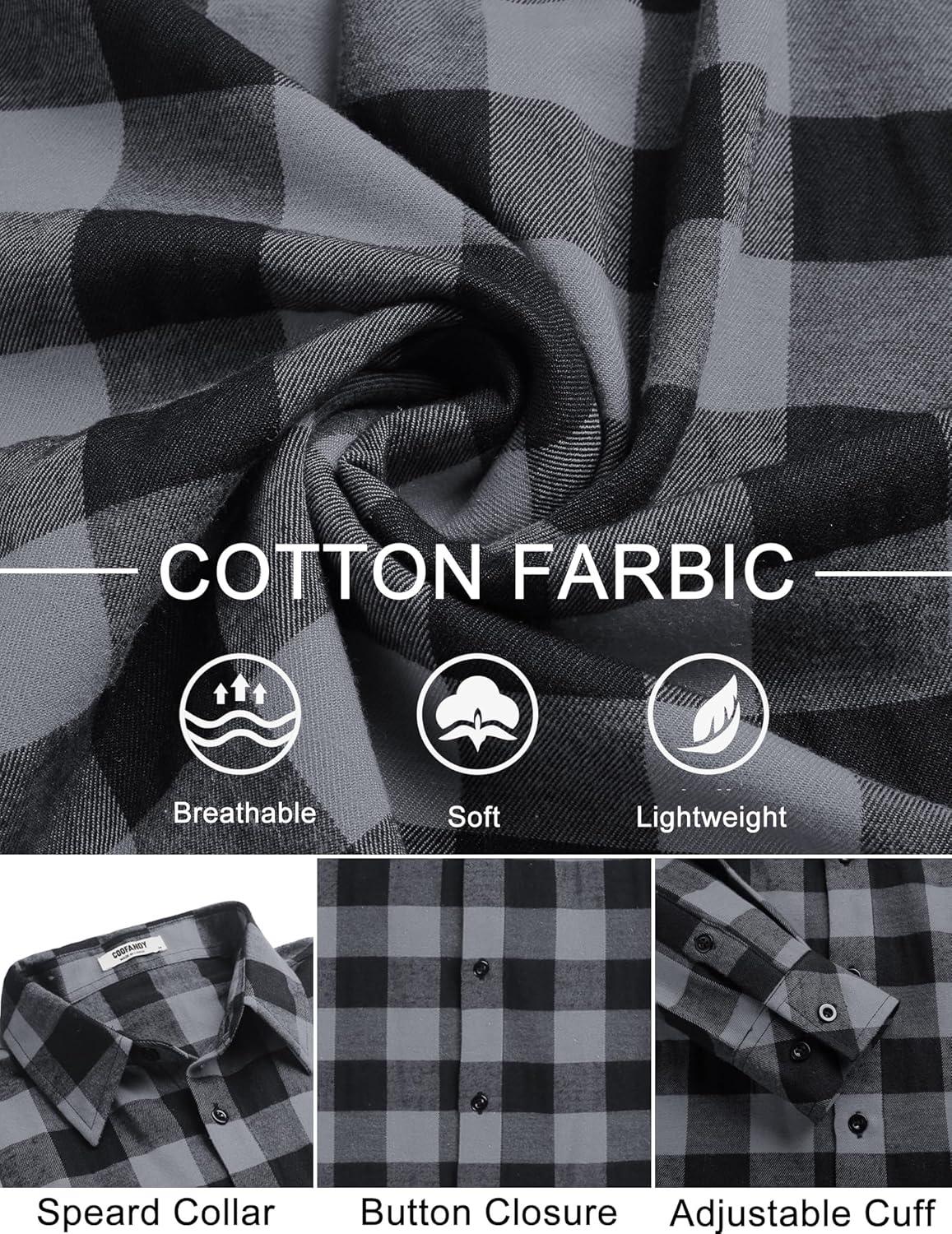 imageCOOFANDY Mens Flannel Shirts Long Sleeve Plaid Button Down Shirts Casual Cotton ShirtsGrey Checkered