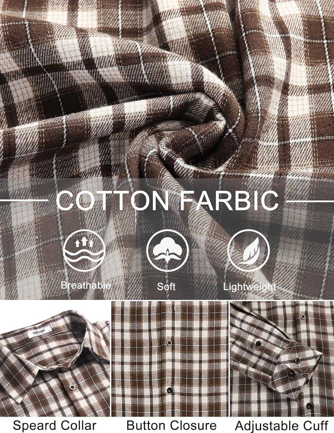 imageCOOFANDY Mens Flannel Shirts Long Sleeve Plaid Button Down Shirts Casual Cotton ShirtsKhaki Plaid