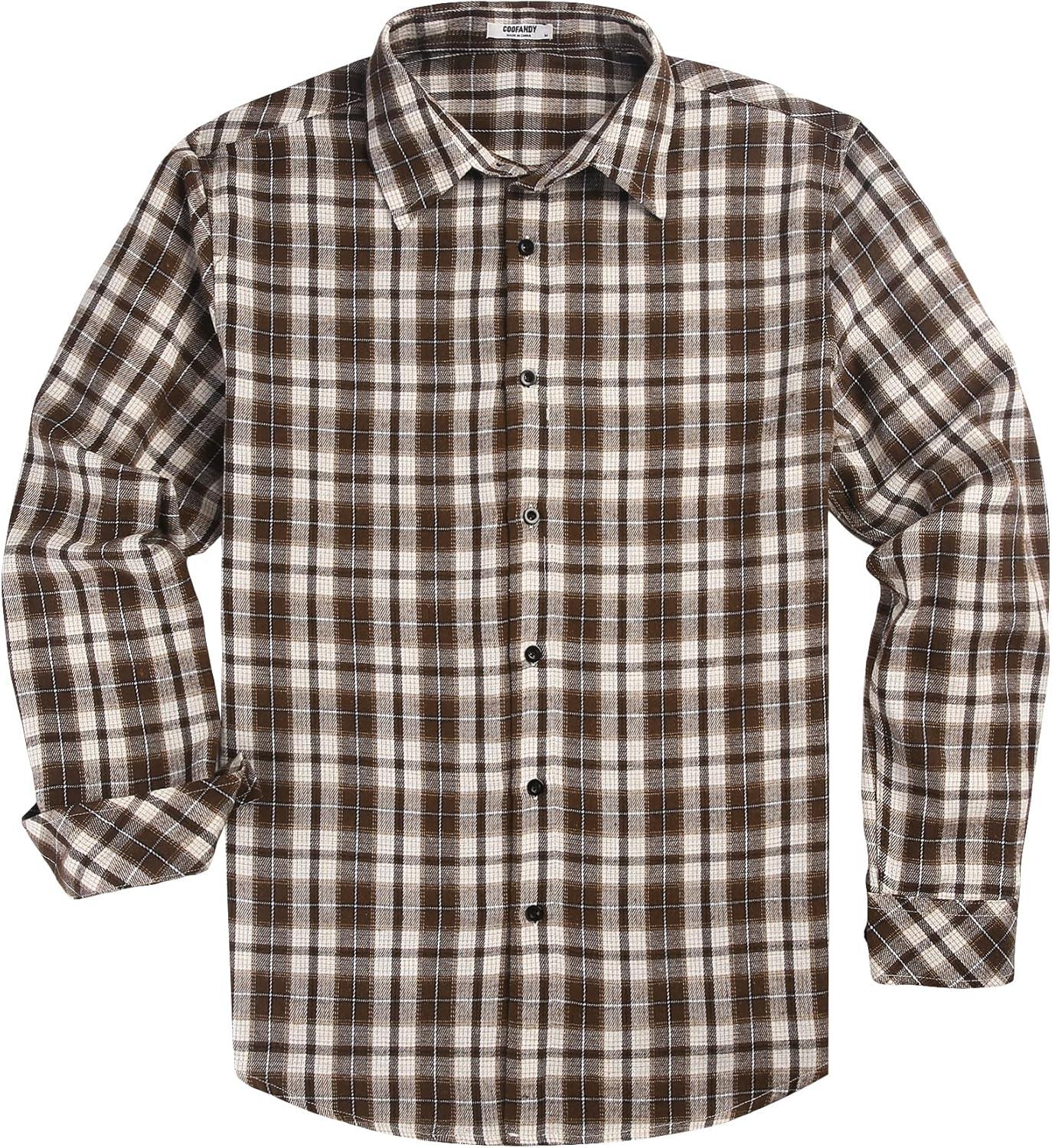 imageCOOFANDY Mens Flannel Shirts Long Sleeve Plaid Button Down Shirts Casual Cotton ShirtsKhaki Plaid
