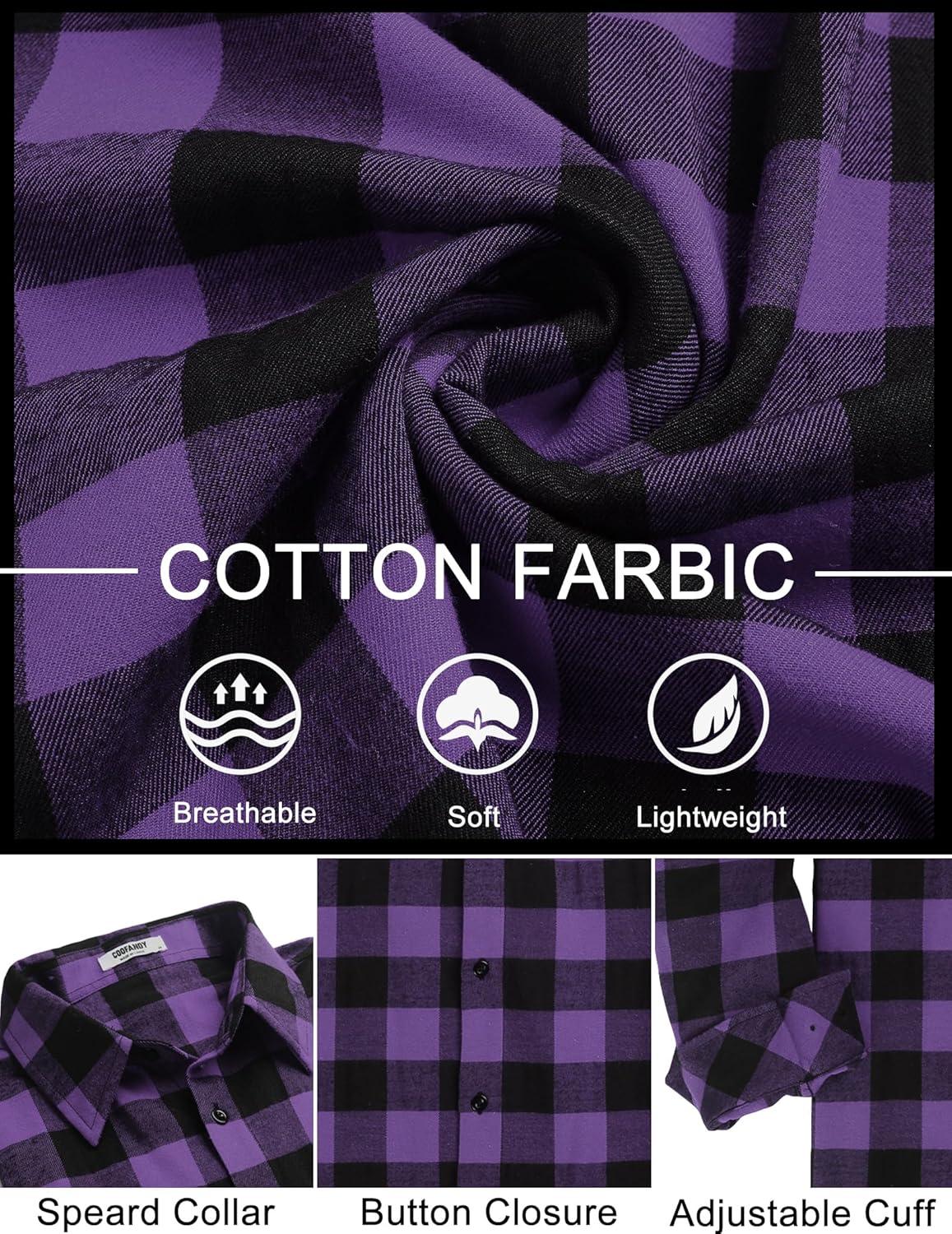 imageCOOFANDY Mens Flannel Shirts Long Sleeve Plaid Button Down Shirts Casual Cotton ShirtsPurple