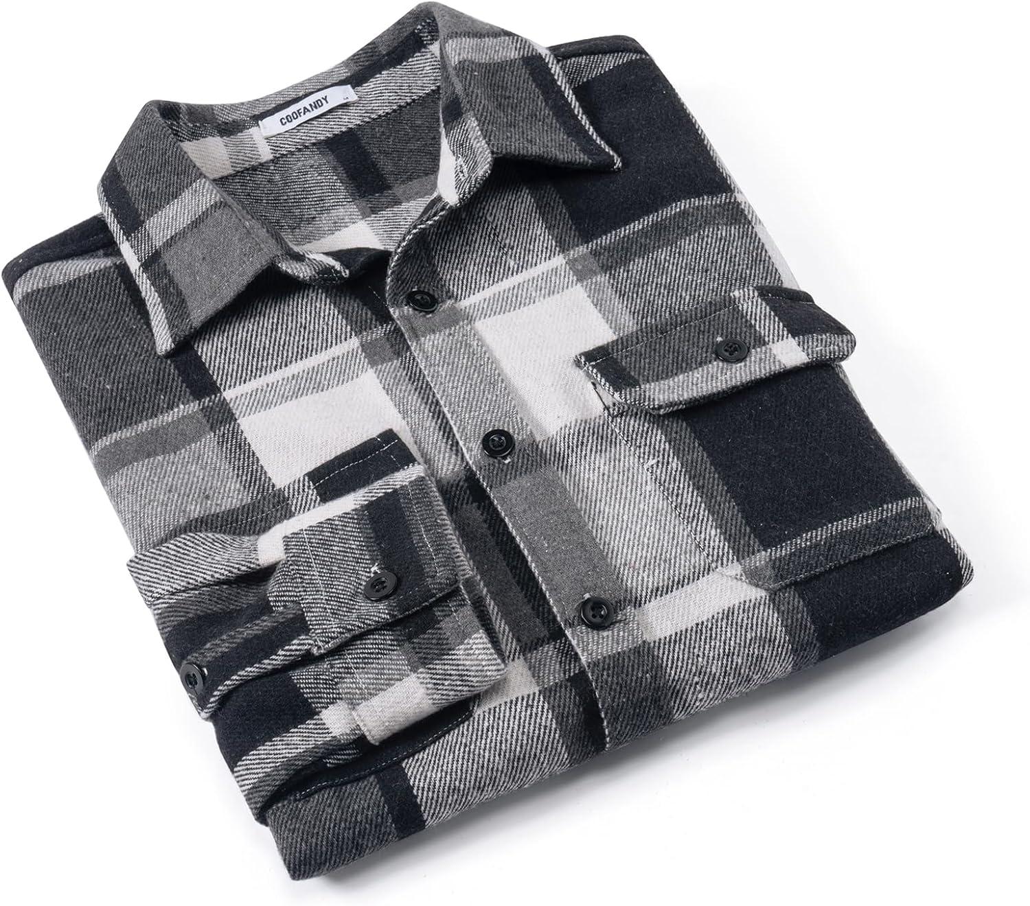 imageCOOFANDY Mens Flannel Shirts Long Sleeve Plaid Shirt Jacket Button Down Shirt with PocketsBlack