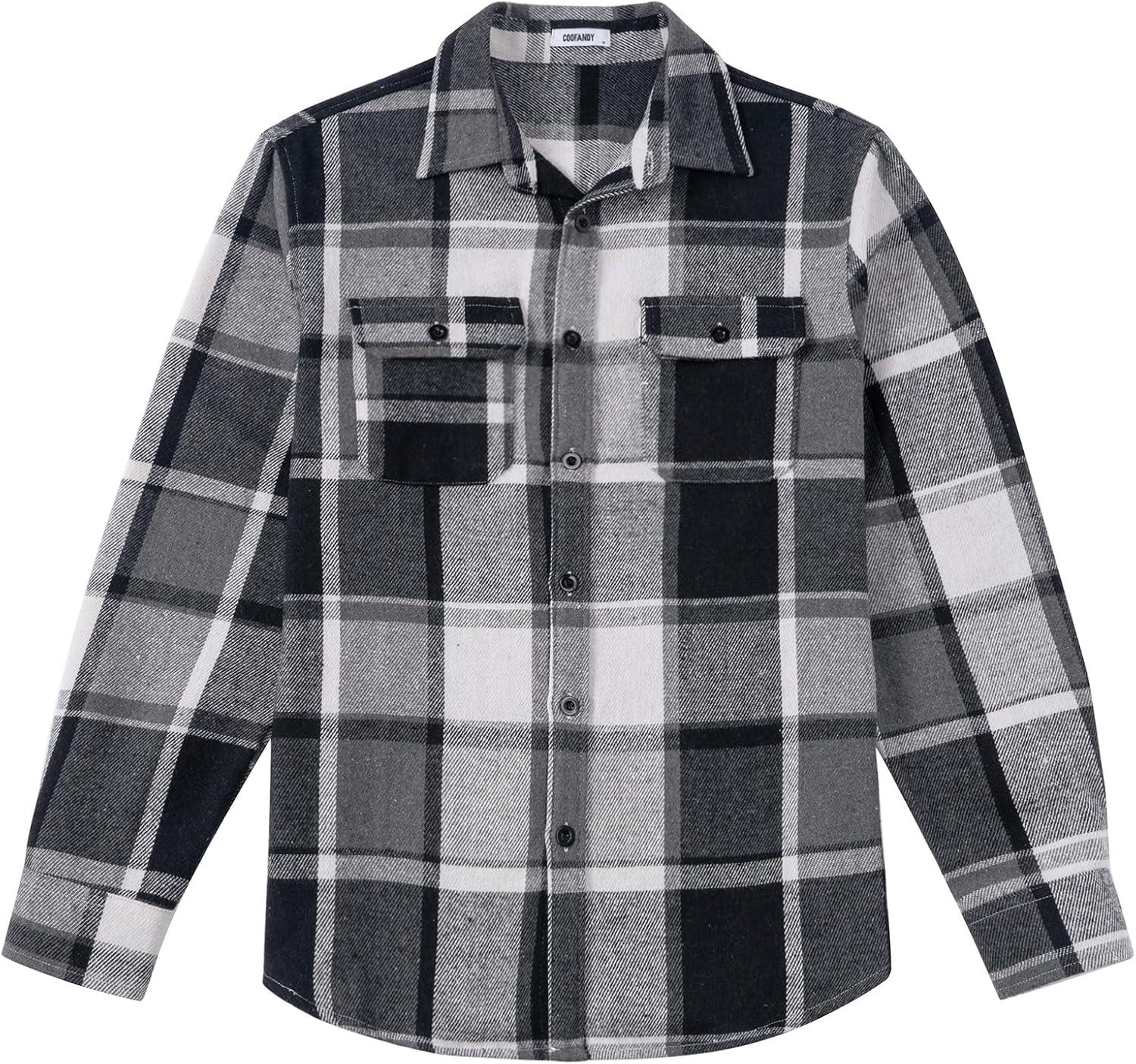 imageCOOFANDY Mens Flannel Shirts Long Sleeve Plaid Shirt Jacket Button Down Shirt with PocketsBlack