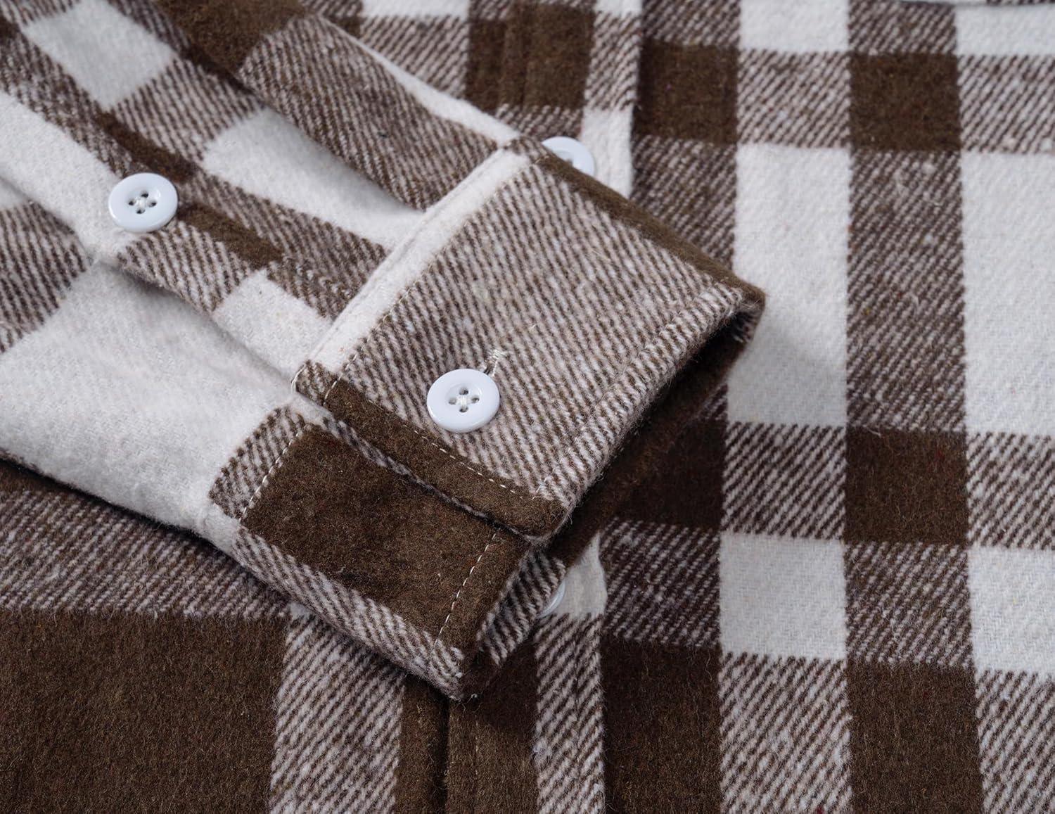 imageCOOFANDY Mens Flannel Shirts Long Sleeve Plaid Shirt Jacket Button Down Shirt with PocketsBrown  White