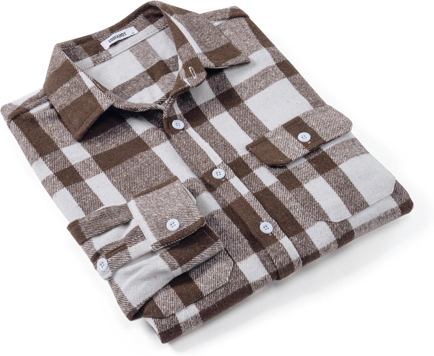 imageCOOFANDY Mens Flannel Shirts Long Sleeve Plaid Shirt Jacket Button Down Shirt with PocketsBrown  White