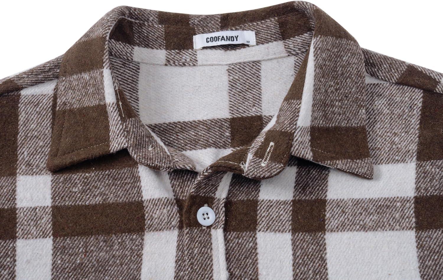 imageCOOFANDY Mens Flannel Shirts Long Sleeve Plaid Shirt Jacket Button Down Shirt with PocketsBrown  White