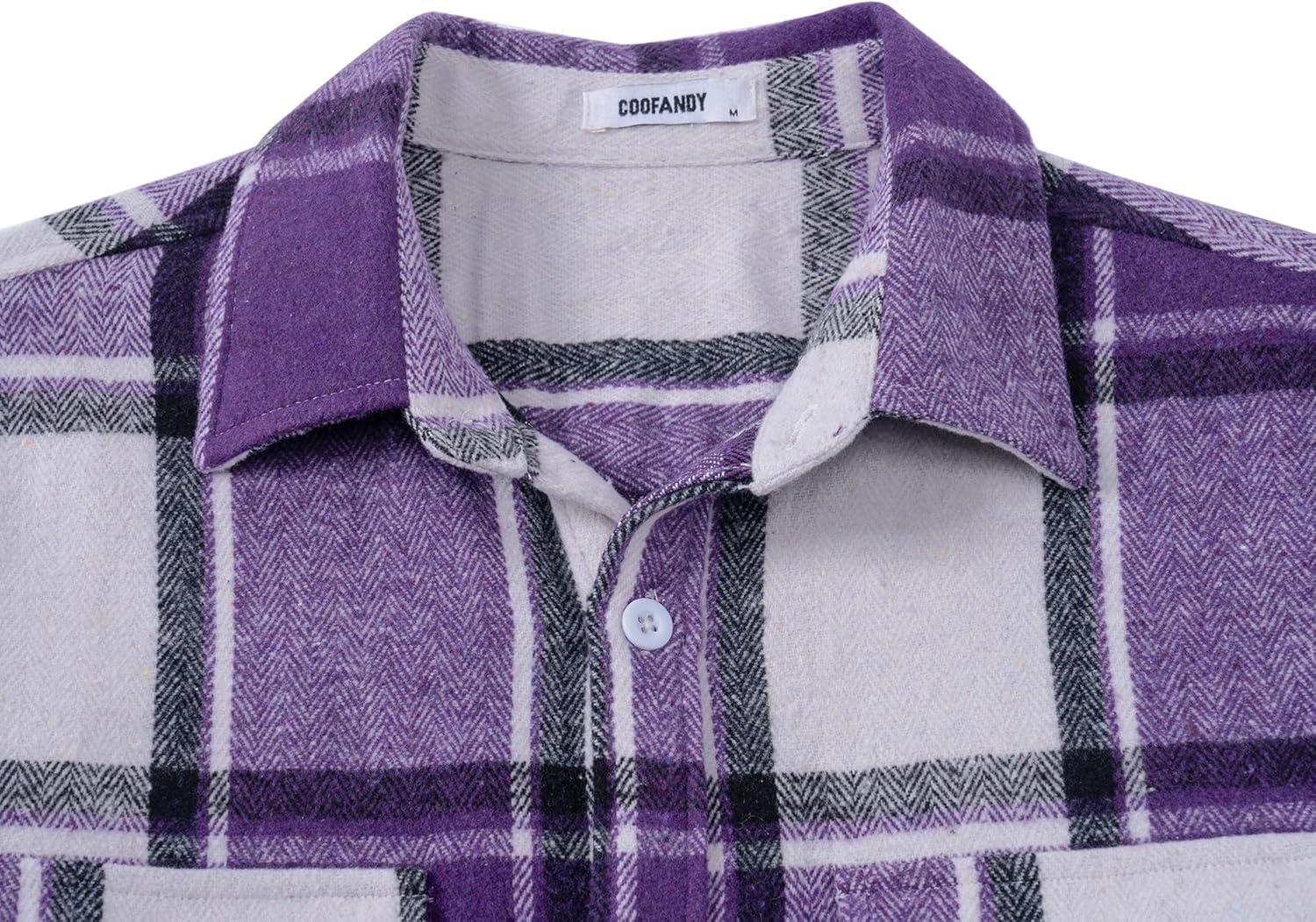 imageCOOFANDY Mens Flannel Shirts Long Sleeve Plaid Shirt Jacket Button Down Shirt with PocketsPurple