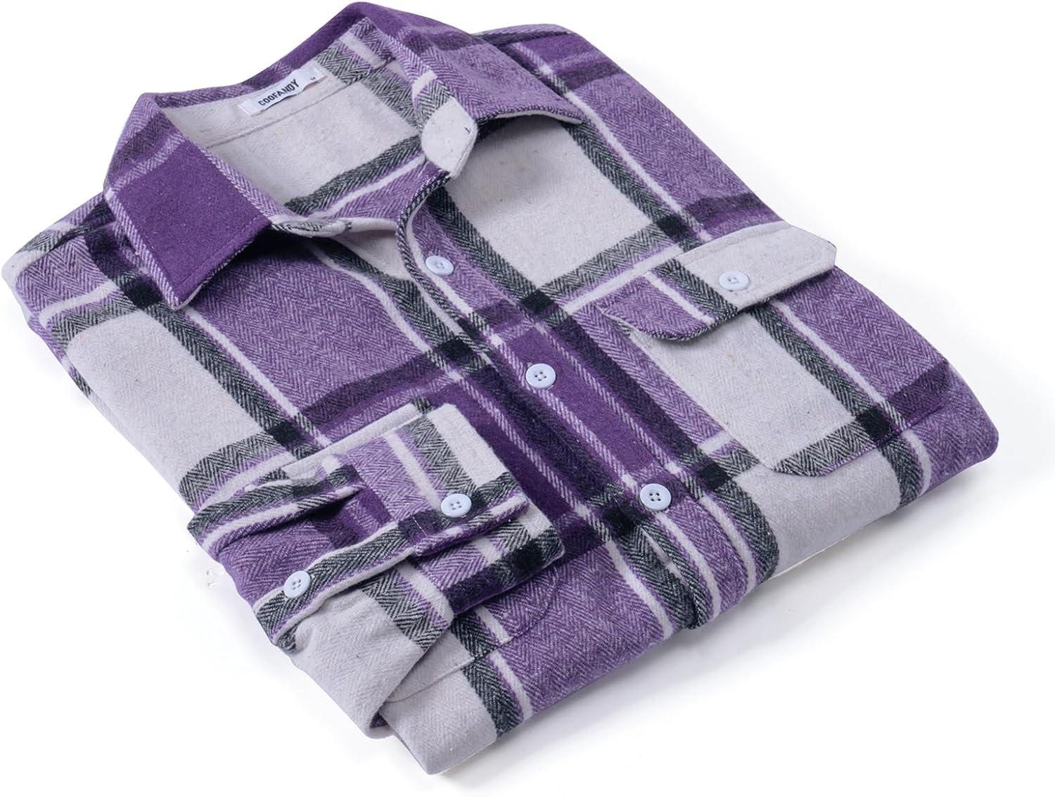 imageCOOFANDY Mens Flannel Shirts Long Sleeve Plaid Shirt Jacket Button Down Shirt with PocketsPurple
