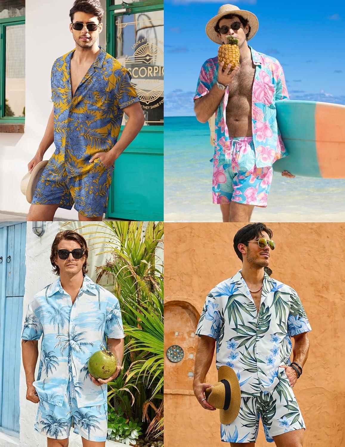 imageCOOFANDY Mens Hawaiian Matching Set Summer Beach 2 Piece Outfits Flower Button Down Shirts and Shorts Vacation Outfits2 White