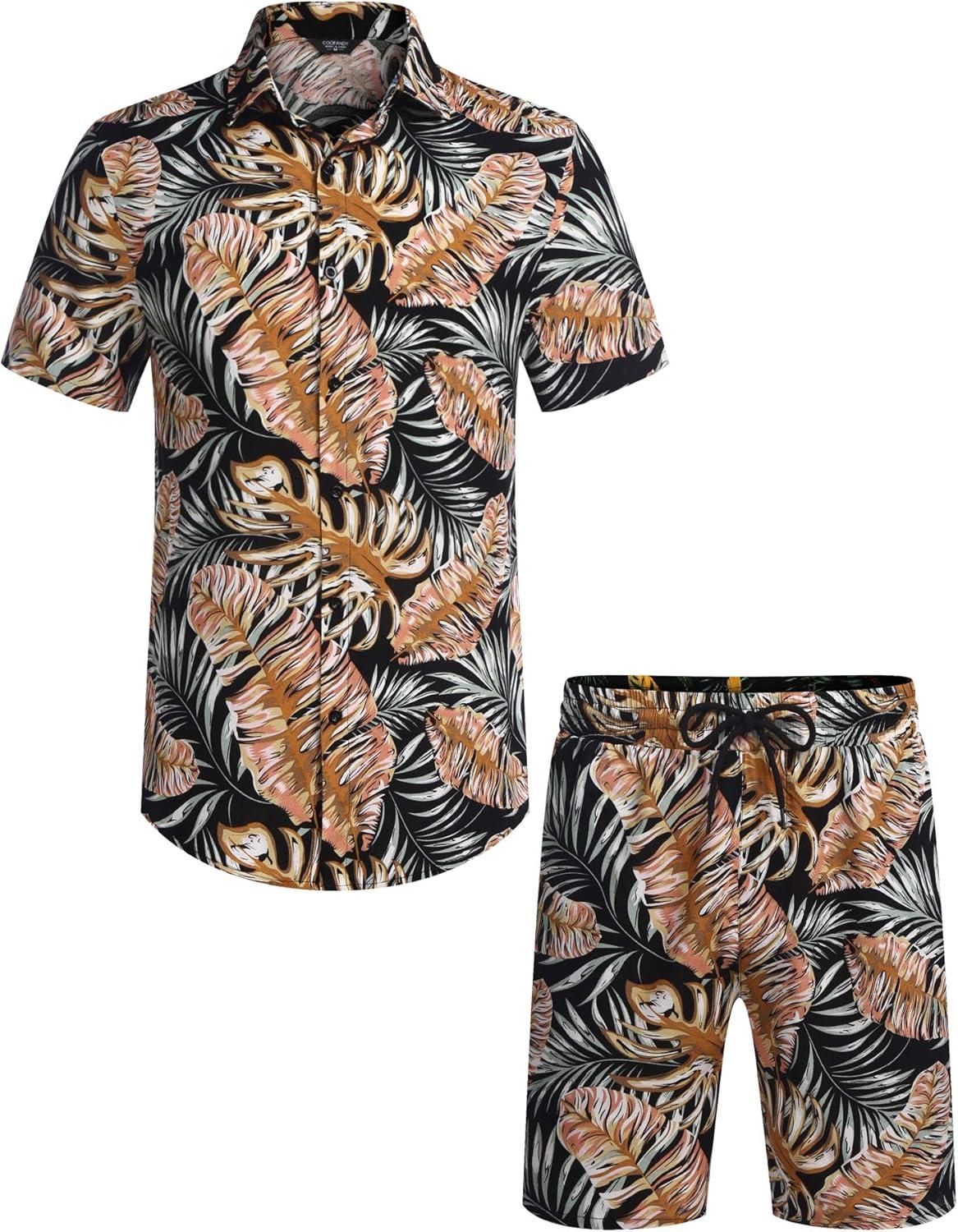 imageCOOFANDY Mens Hawaiian Matching Set Summer Beach 2 Piece Outfits Flower Button Down Shirts and Shorts Vacation Outfits2 White