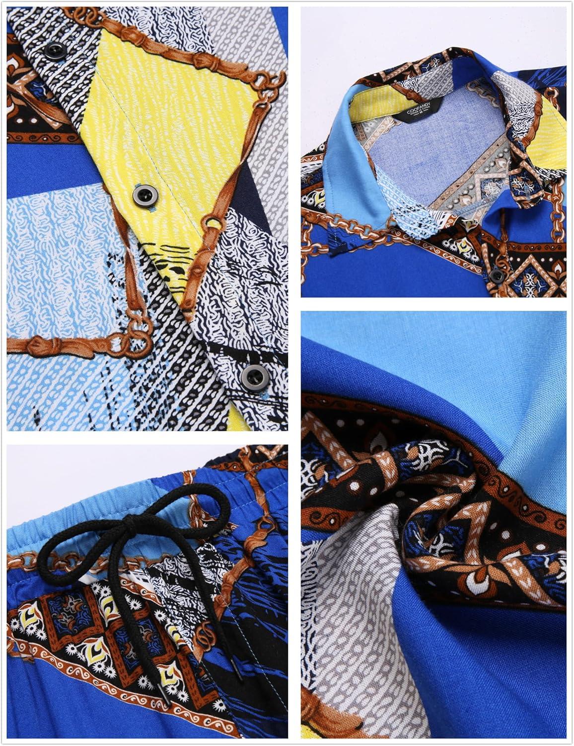 imageCOOFANDY Mens Hawaiian Matching Set Summer Beach 2 Piece Outfits Flower Button Down Shirts and Shorts Vacation OutfitsBlue Chain