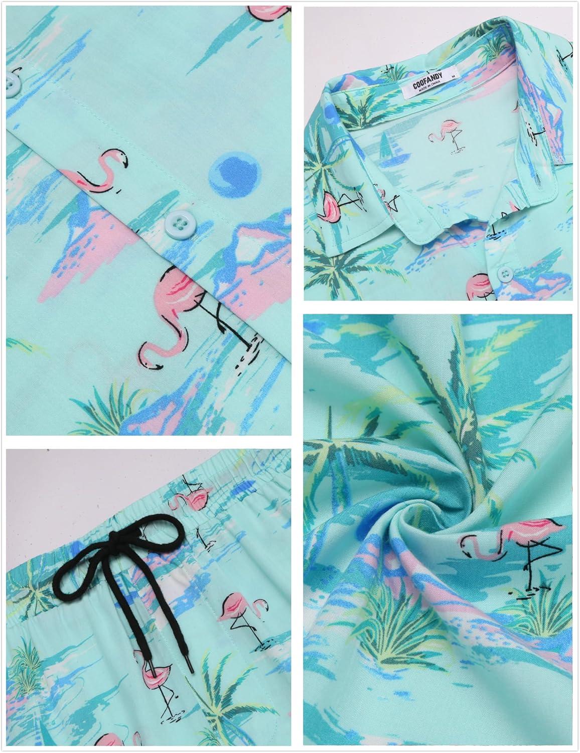 imageCOOFANDY Mens Hawaiian Matching Set Summer Beach 2 Piece Outfits Flower Button Down Shirts and Shorts Vacation OutfitsCoconut Tree