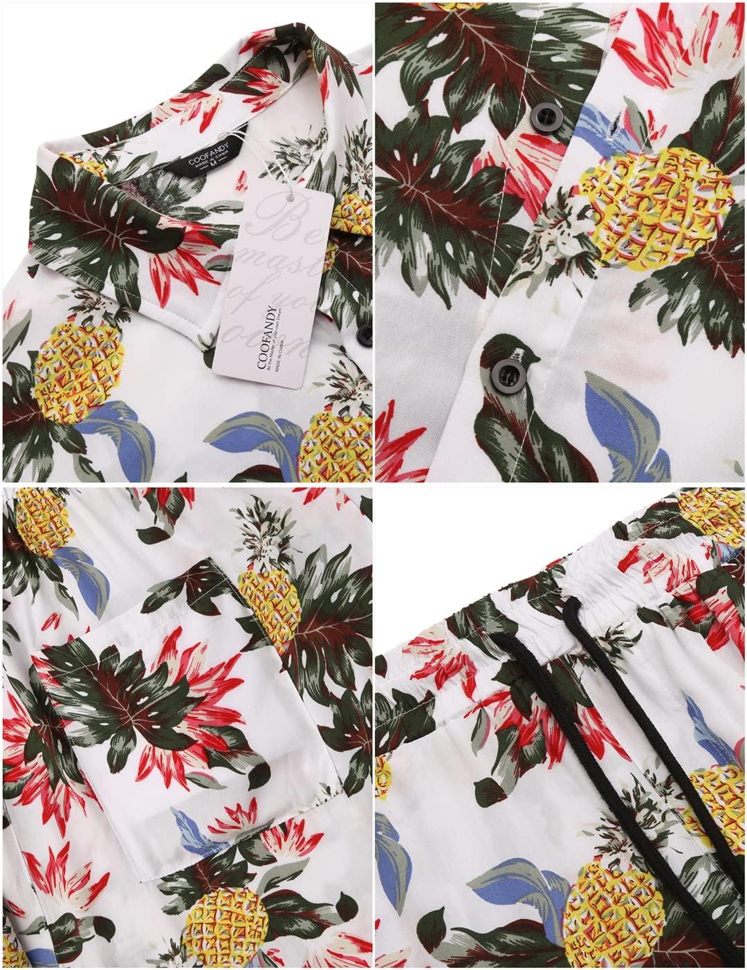 imageCOOFANDY Mens Hawaiian Matching Set Summer Beach 2 Piece Outfits Flower Button Down Shirts and Shorts Vacation OutfitsPineapple Flower