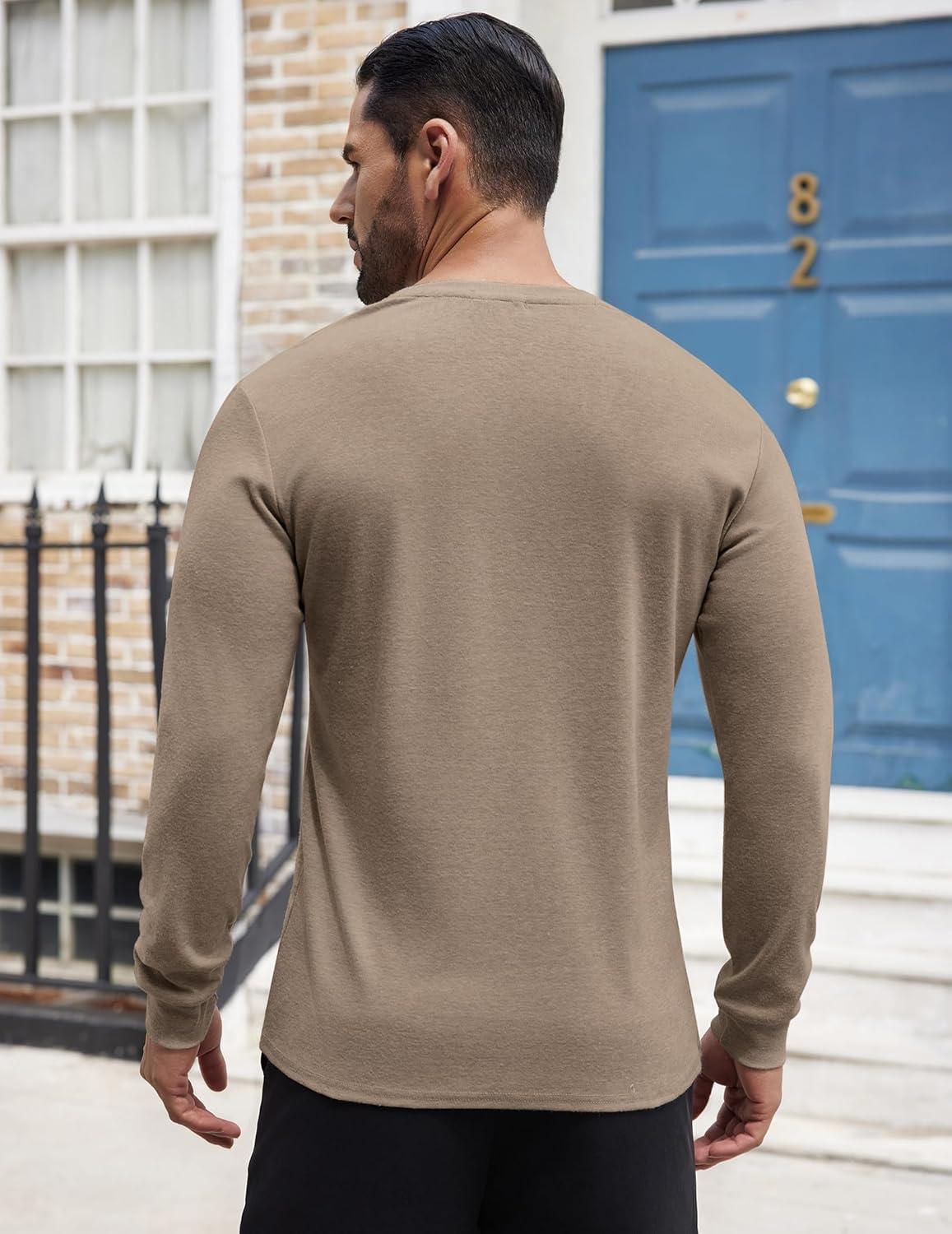 imageCOOFANDY Mens Henley Shirts Long Sleeve Button TShirt Lightweight Fashion Casual Pullover ShirtDark Khaki