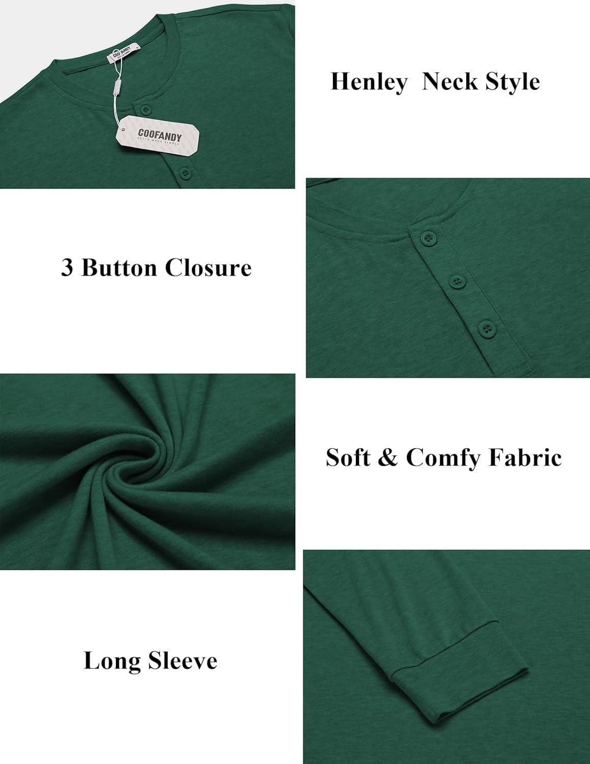 imageCOOFANDY Mens Henley Shirts Long Sleeve Button TShirt Lightweight Fashion Casual Pullover ShirtGreen