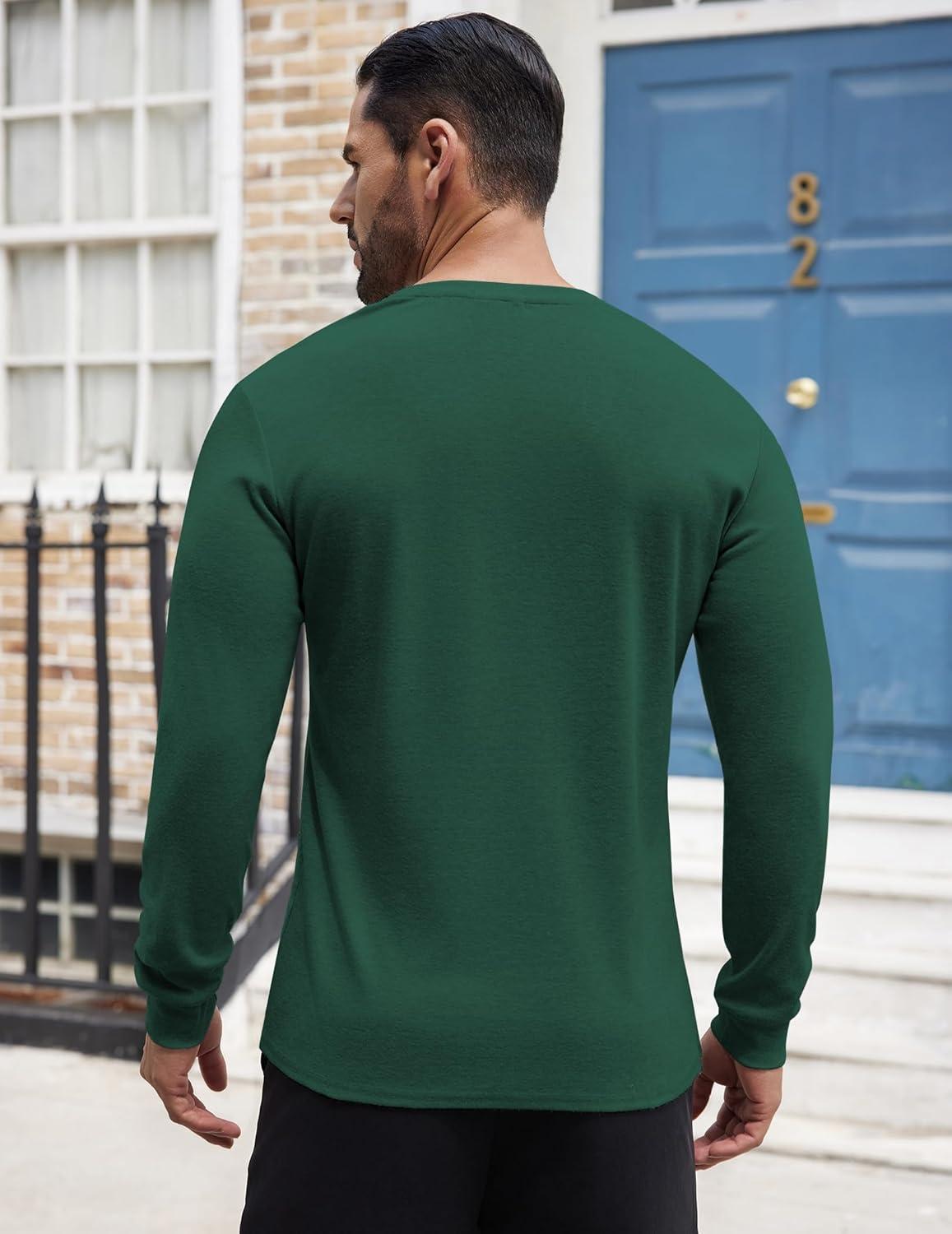 imageCOOFANDY Mens Henley Shirts Long Sleeve Button TShirt Lightweight Fashion Casual Pullover ShirtGreen