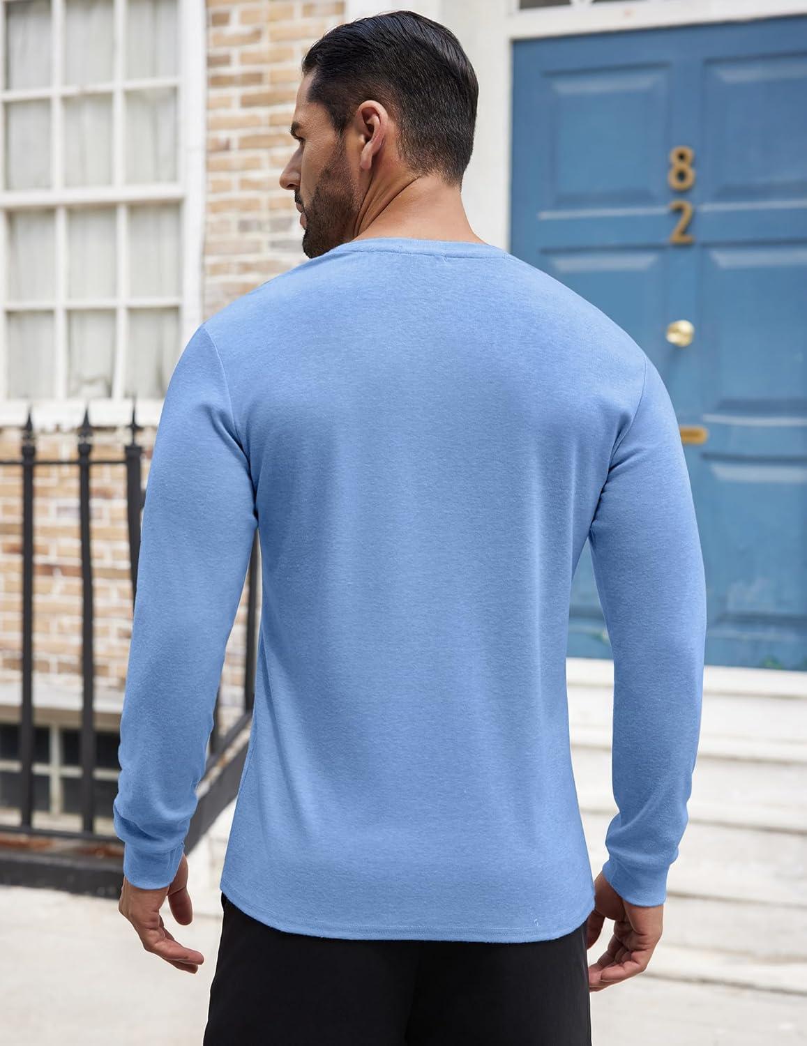 imageCOOFANDY Mens Henley Shirts Long Sleeve Button TShirt Lightweight Fashion Casual Pullover ShirtLight Blue