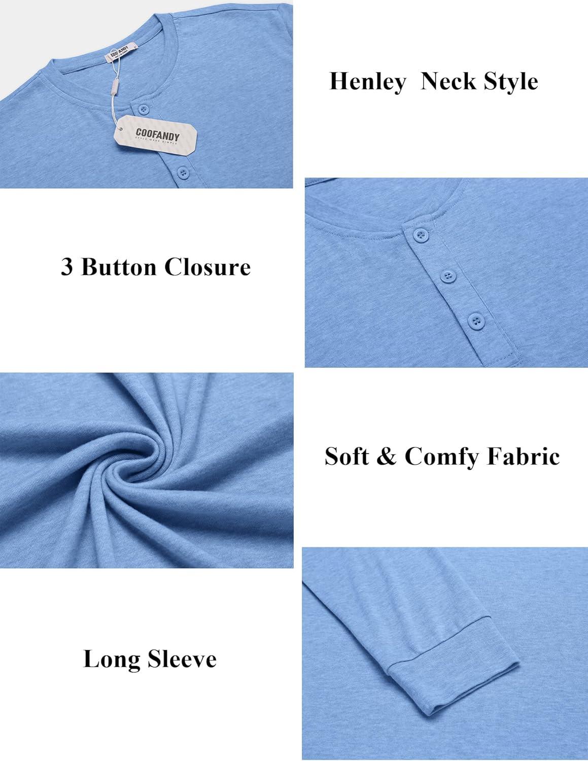 imageCOOFANDY Mens Henley Shirts Long Sleeve Button TShirt Lightweight Fashion Casual Pullover ShirtLight Blue