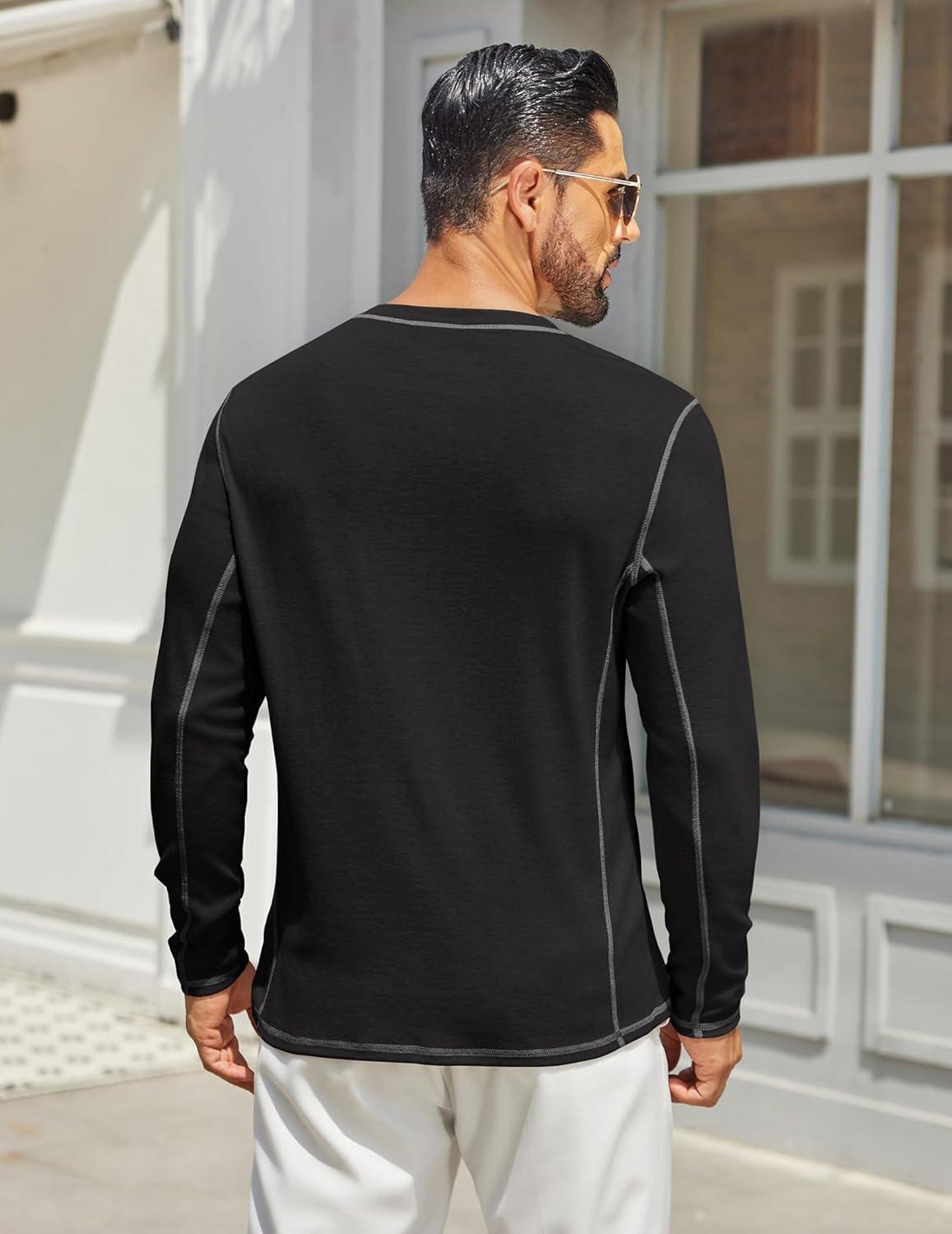 imageCOOFANDY Mens Henley Shirts Long Sleeve Casual Maverick Slub Henley TShirts Lightweight Basic Tee01black