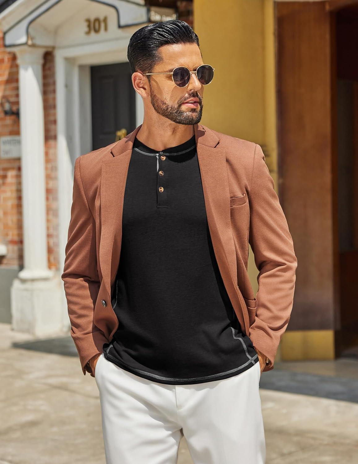 imageCOOFANDY Mens Henley Shirts Long Sleeve Casual Maverick Slub Henley TShirts Lightweight Basic Tee01black